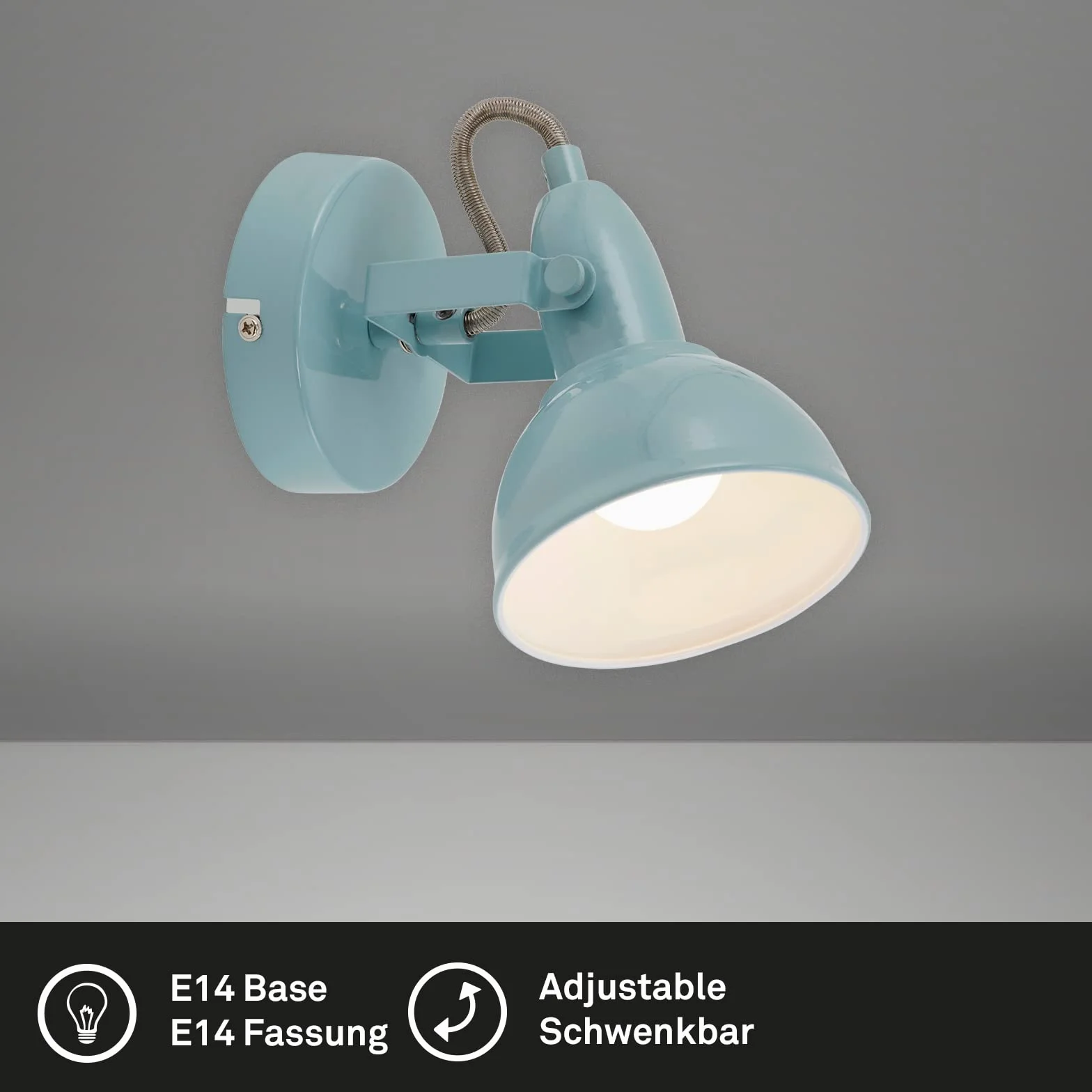 Briloner Lampa Ścienna Retro/Vintage z Obrotowym Reflektorem | Miętowo-Biała | Oprawka E14 | Maks. 40 W | Metalowa | Do Salonu, Sypialni, Korytarza | 15,6x10 cm