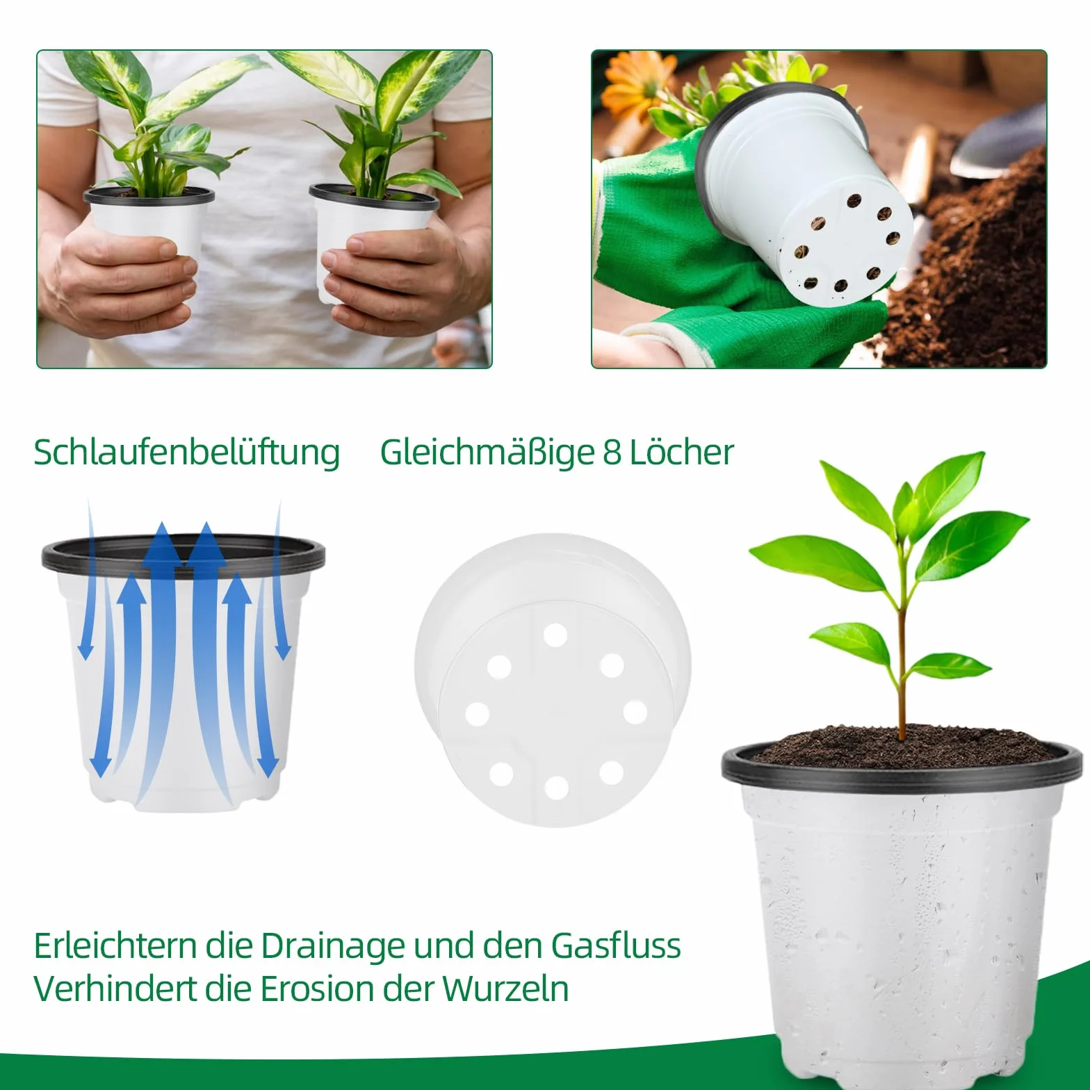 100 doniczek do uprawy roślin, 12 cm, z tworzywa sztucznego, okrągłe, plastikowe, do użytku wewnątrz i na zewnątrz, białe doniczki do sadzenia, 100 sztuk, 100 sztuk