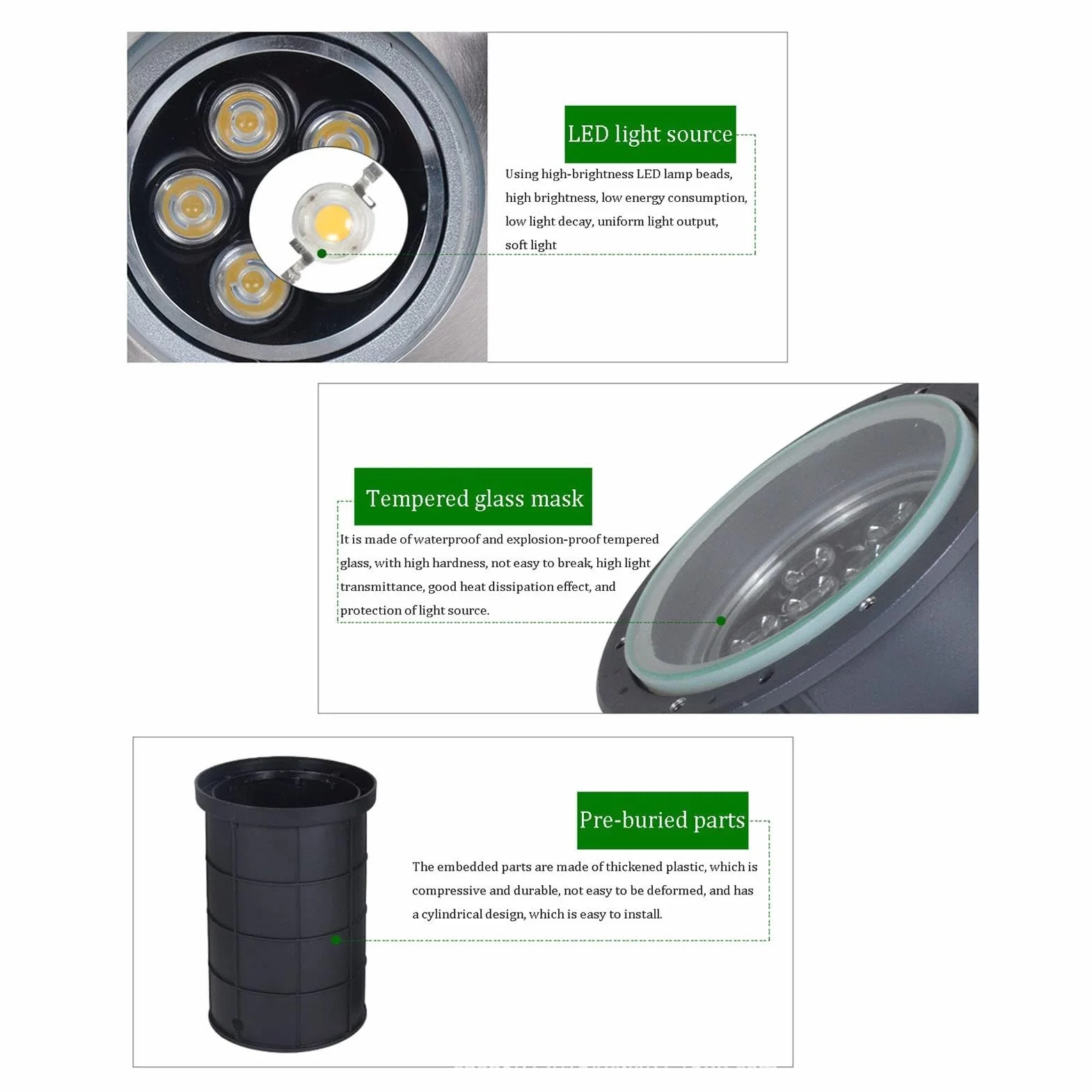Lampa ogrodowa - zewnętrzna wpuszczana reflektor LED, wbudowany reflektor LED z regulowanym oświetleniem podziemnym AC85-265V, wodoodporne oświetlenie ogrodowe IP65, do okrągłej lampy krajobrazowej
