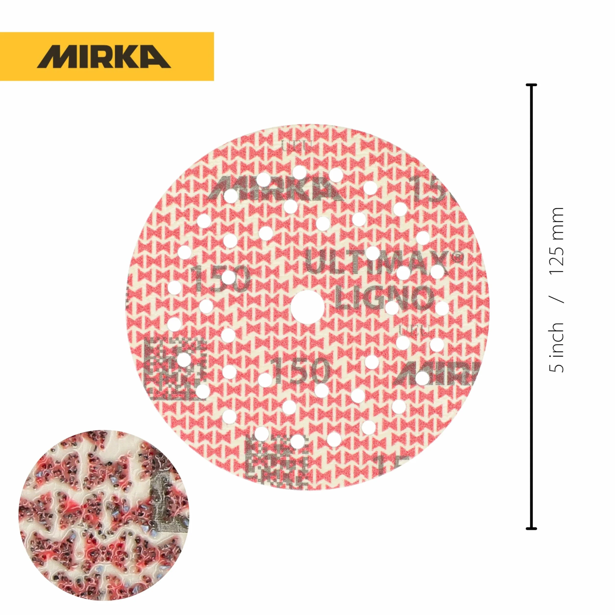 Mirka abrasive sheets Ultimax Ligno 125 mm rzep Multifit | Tarcze szlifierskie Mirka Ultimax Ligno 125 mm z ziarnem 150 do drewna wielootworowe rzep Multifit 100 sztuk