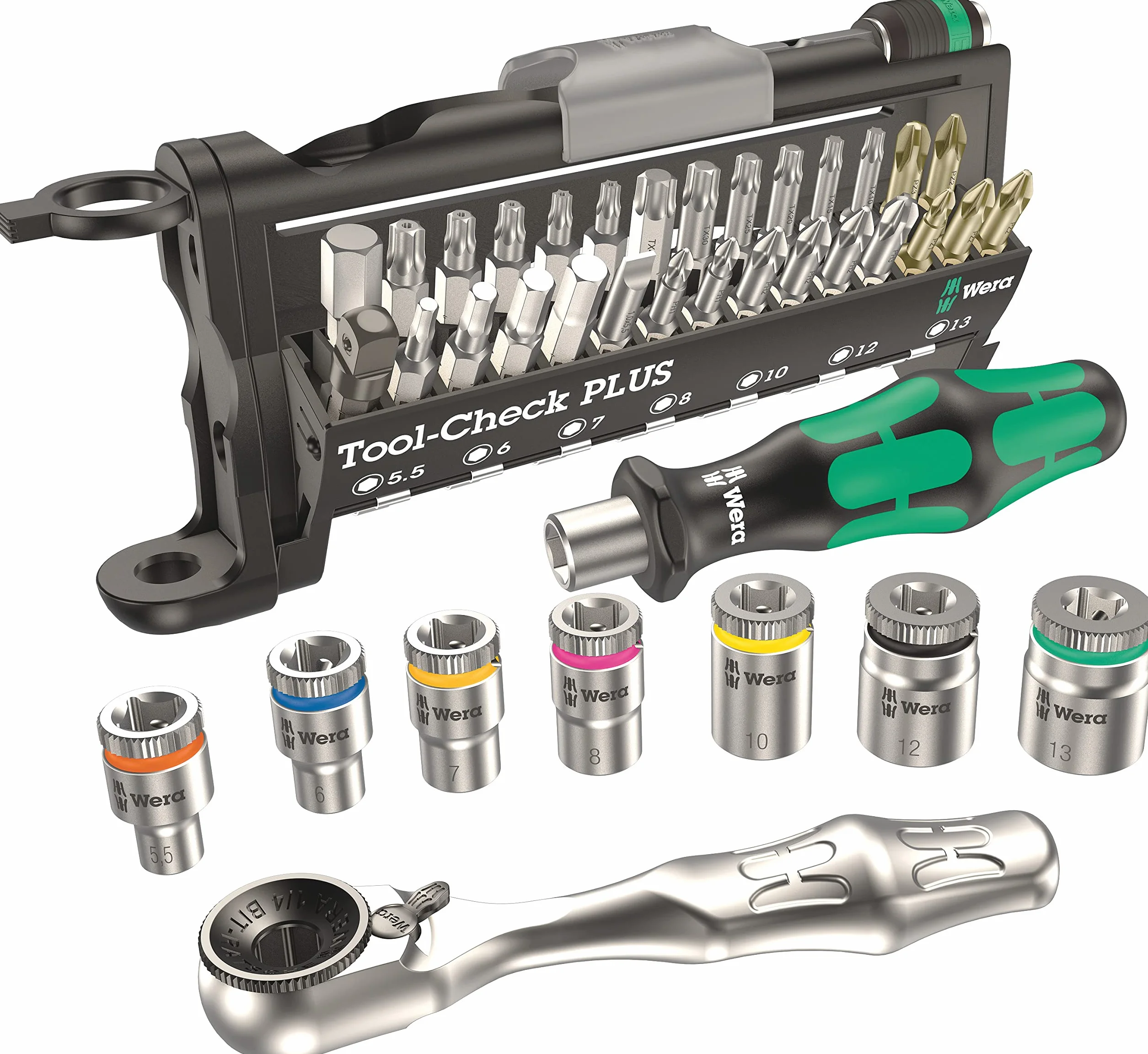 Wera Tool-Check PLUS Zestaw złożony z grotów, kluczy nasadowych i rękojeści, z grzechotką 1/4", 39-częściowy