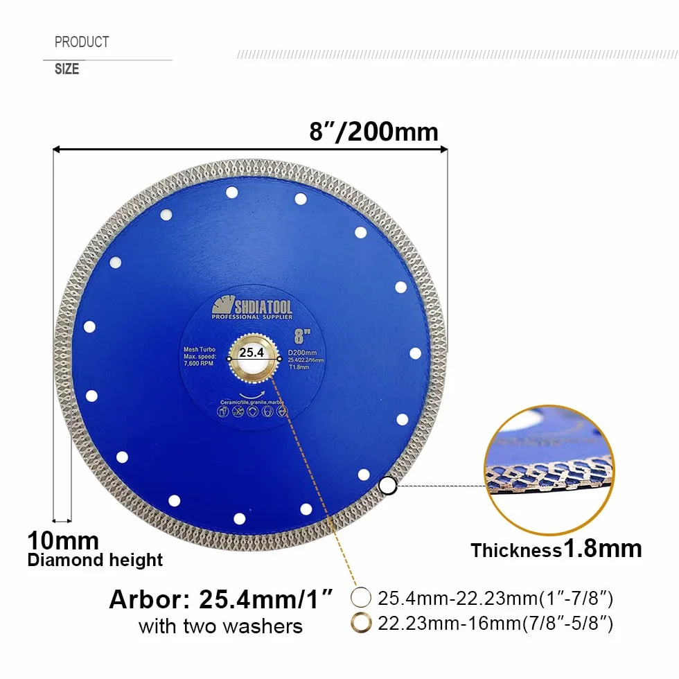 SHDIATOOL Diamentowa tarcza do cięcia 2 szt. 200 mm / 8 cali X ostrze do piłowania z siatki turbo do płytek marmur ceramiczna porcelana