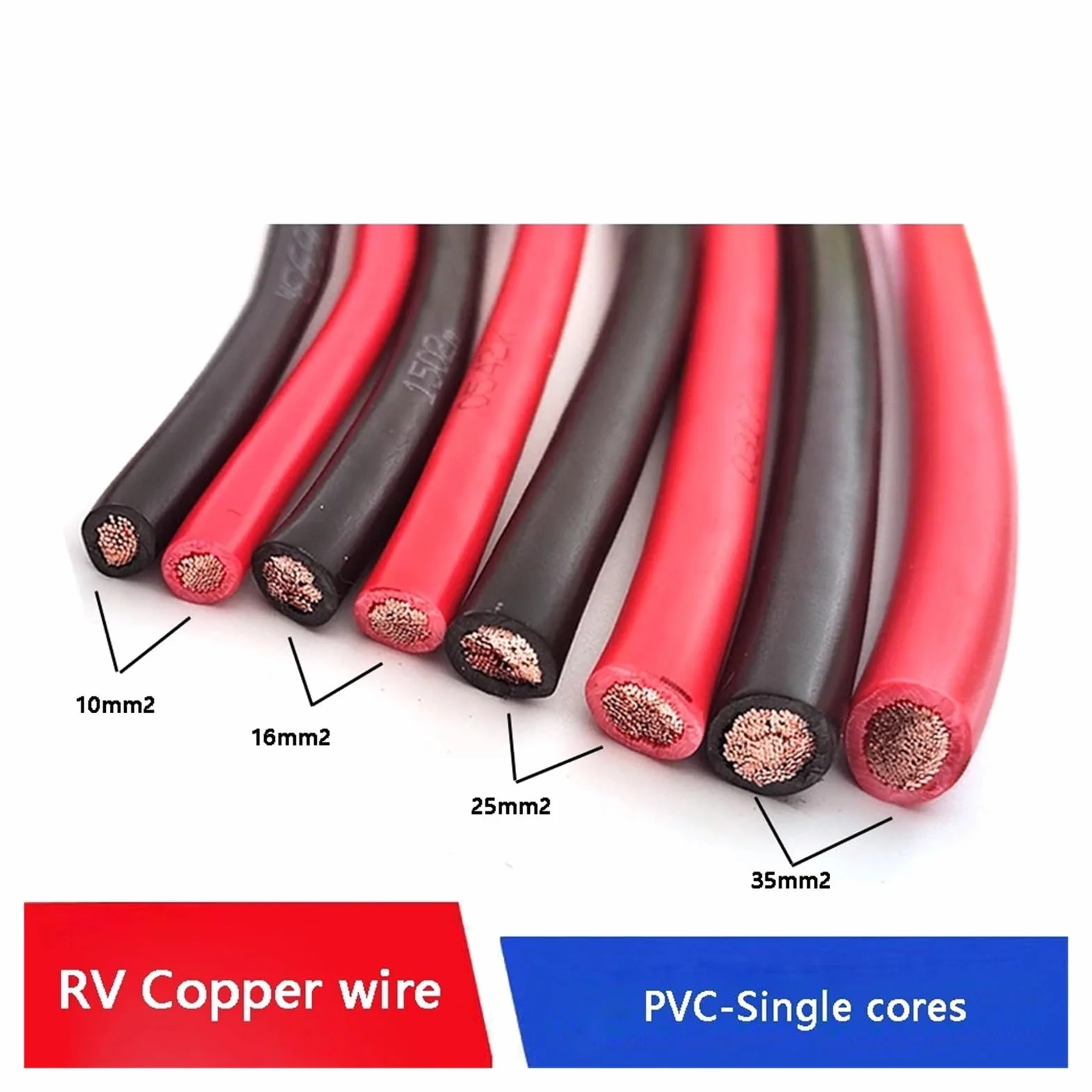 Przewód elektryczny do kampera, czerwono-czarny, jednożyłowy, wielożyłowy, PVC(Noir,1M-2 AWG 35mm2)