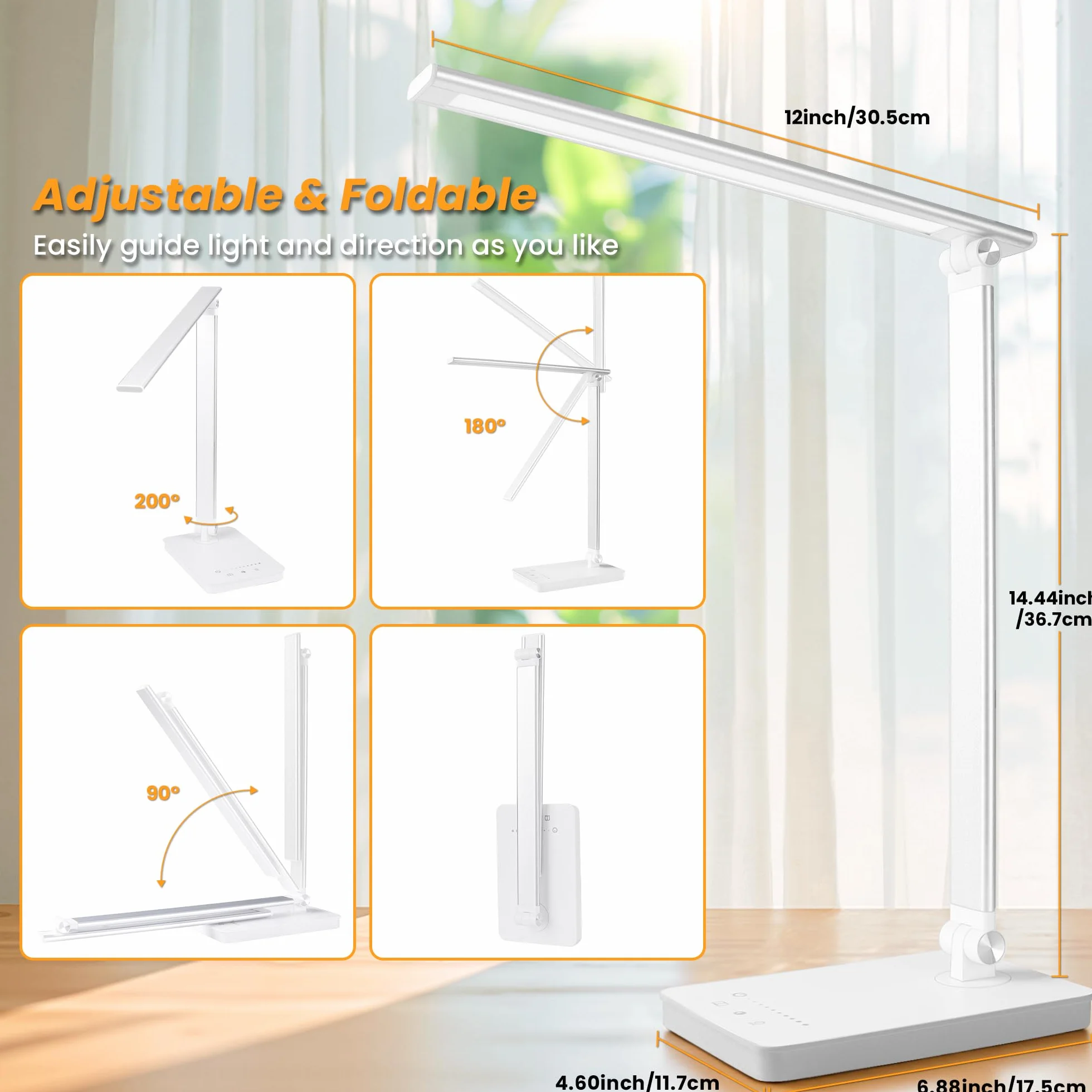 Akynite Lampa biurkowa LED z możliwością przyciemniania ochrona oczu z portem ładowania USB adapter 2 A w zestawie lampka do czytania, 5 kolorów i 5 jasności, dotykowa lampa stołowa dla dzieci