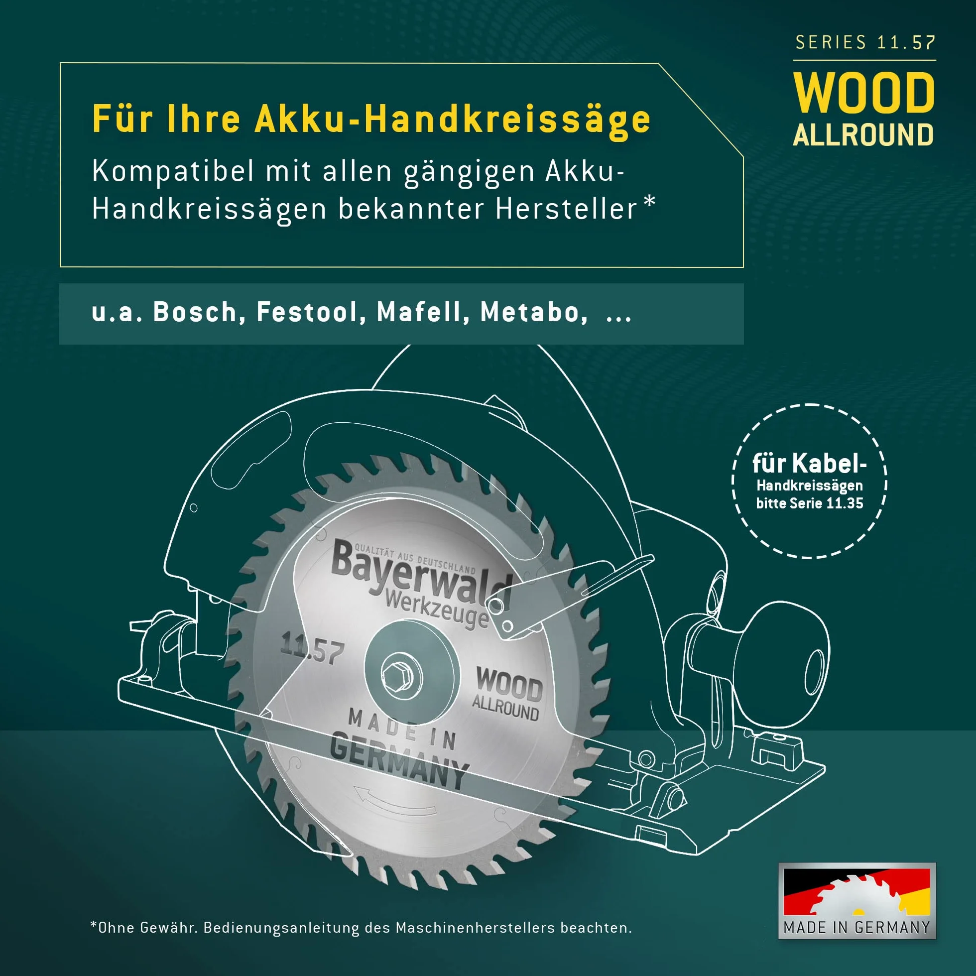 Bayerwald - HM brzeszczot do piły tarczowej - Ø 160 mm x 2,2 mm x 20 mm | ząb zmienny (28 zębów) | Otwory dodatkowe: TS 55 + TSC 55 + ATF 55 + AP 55 | mała szerokość cięcia, idealna do piły tarczowej akumulatorowej