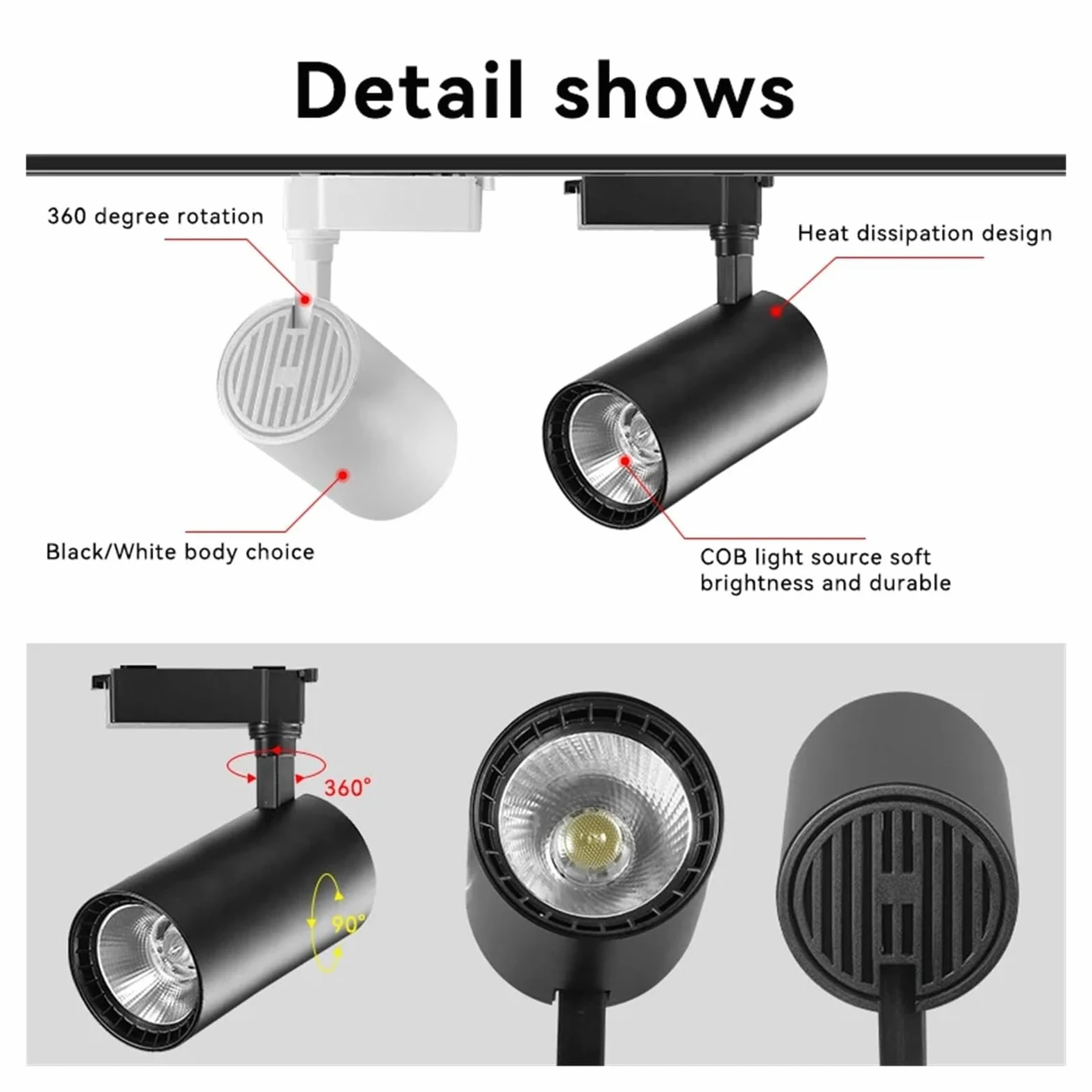 Zestaw Oświetlenia Szynowego LED COB Spot Led System Do Wystroju Domu Kuchnia Sypialnia Światła Lampa Szynowa Reflektory Elastyczny Montaż(3pcs White Body set,30W)