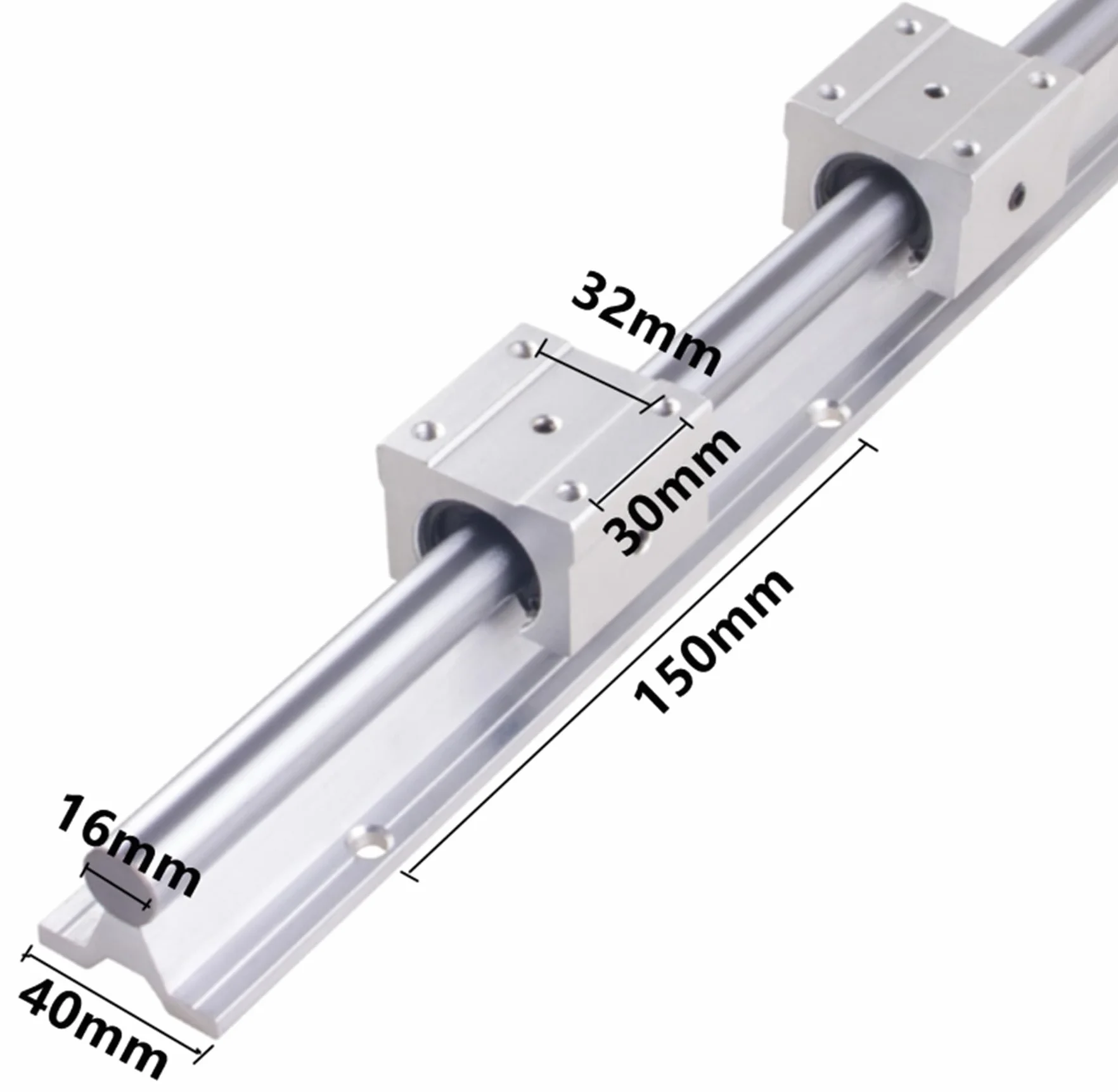 2 x szyna liniowa 16 mm SBR16-800 mm + 4 bloki łożysk przesuwnych SBR16UU, długość prowadnicy liniowej 800 mm, do pełnego wspornika