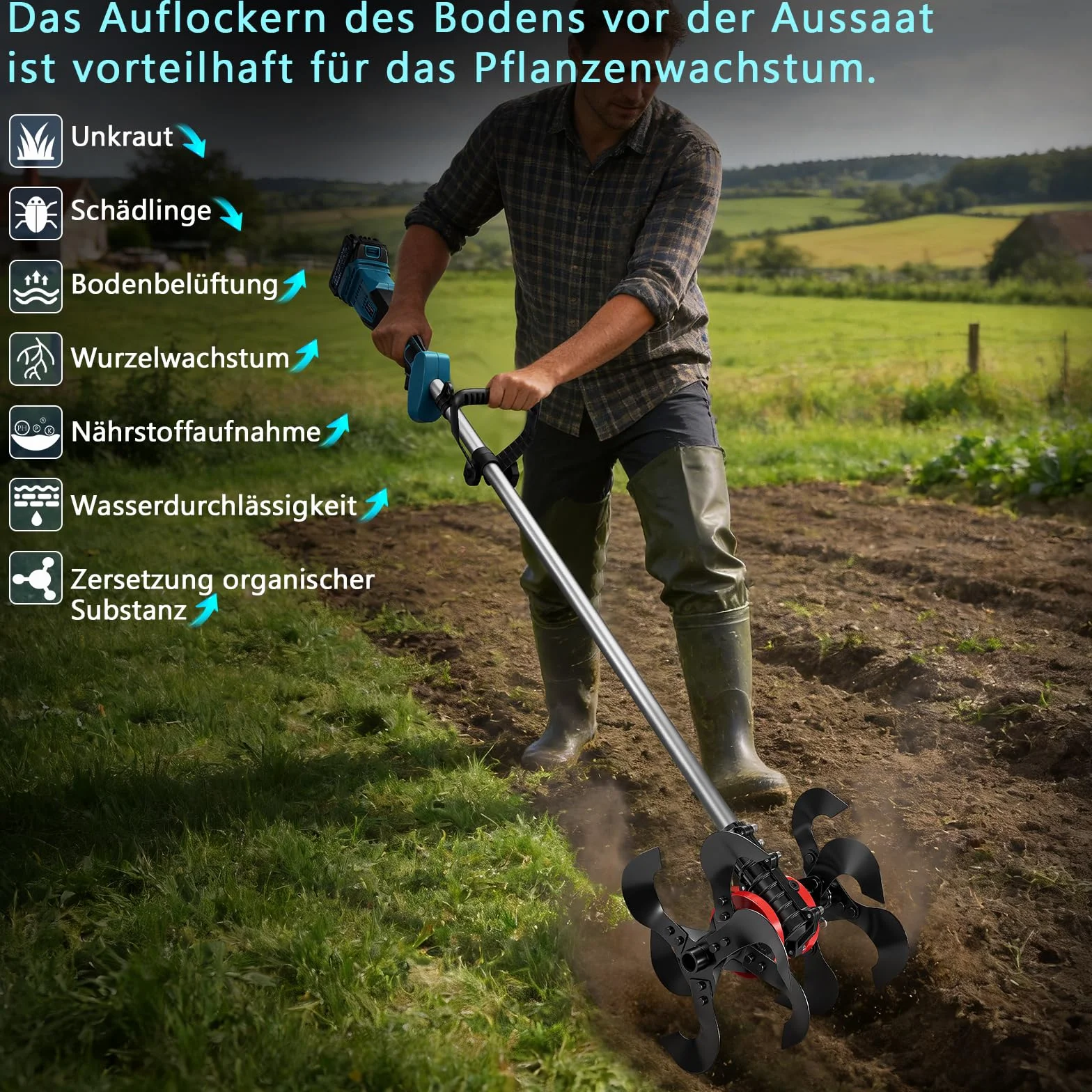 Akumulatorowa glebogryzarka i podkaszarka 2 w 1 1380 W kompatybilna z Makita 18 V