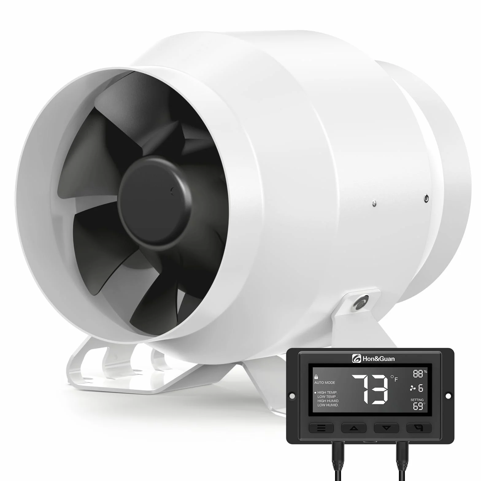 Hon&Guan Wentylator rurowy 100 mm 360 m³/h cichy silnik EC z inteligentnym regulatorem temperatury i wilgotności