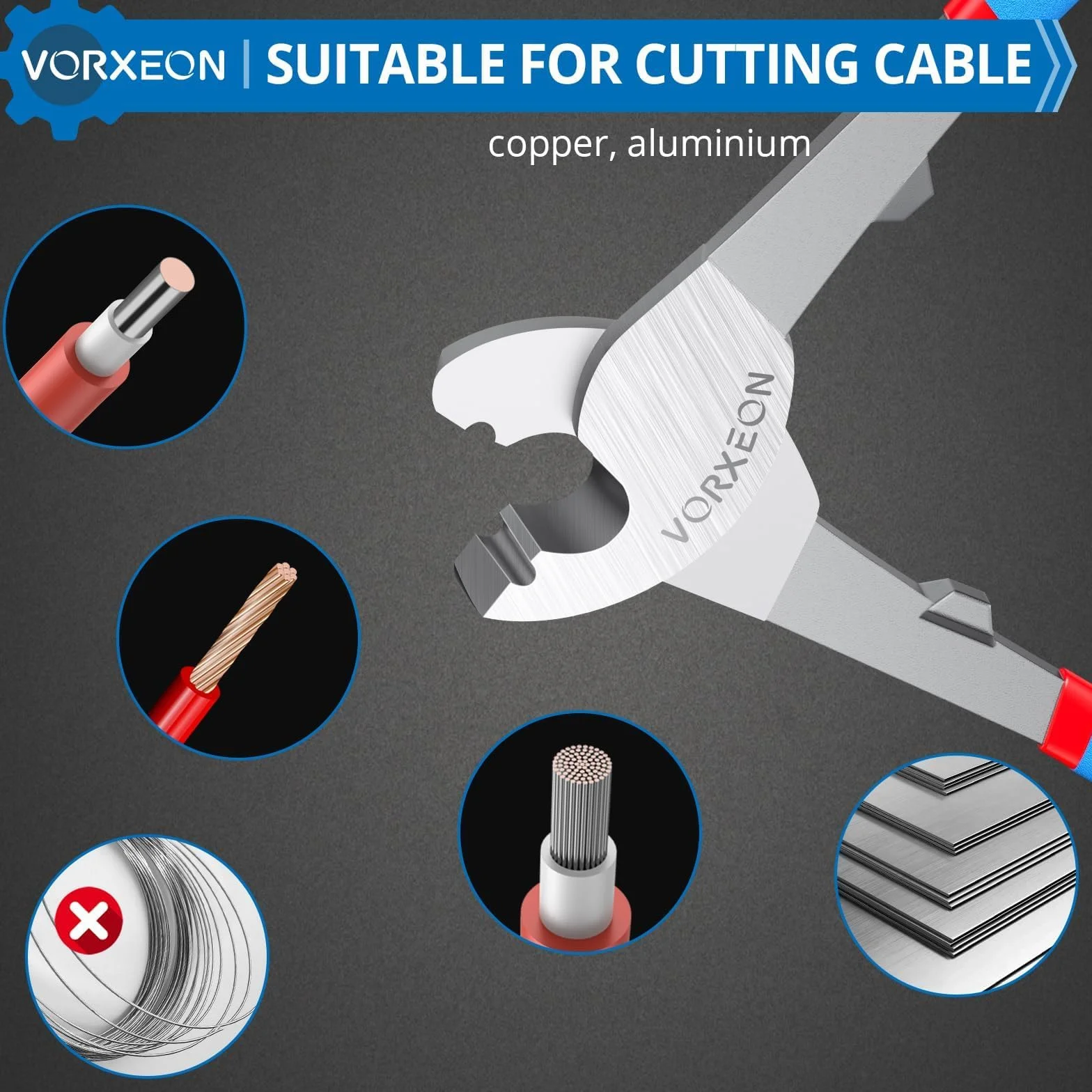Nożyce Do Kabli Przecinak Do Kabli 235 Mm/9 Cali, Przecinak Do Drutu Aluminiowego, Miedzianego, Nadaje Się Do Cięcia Drutów O Grubości 0-50 Mm² (mniejsze Niż AWG/0)