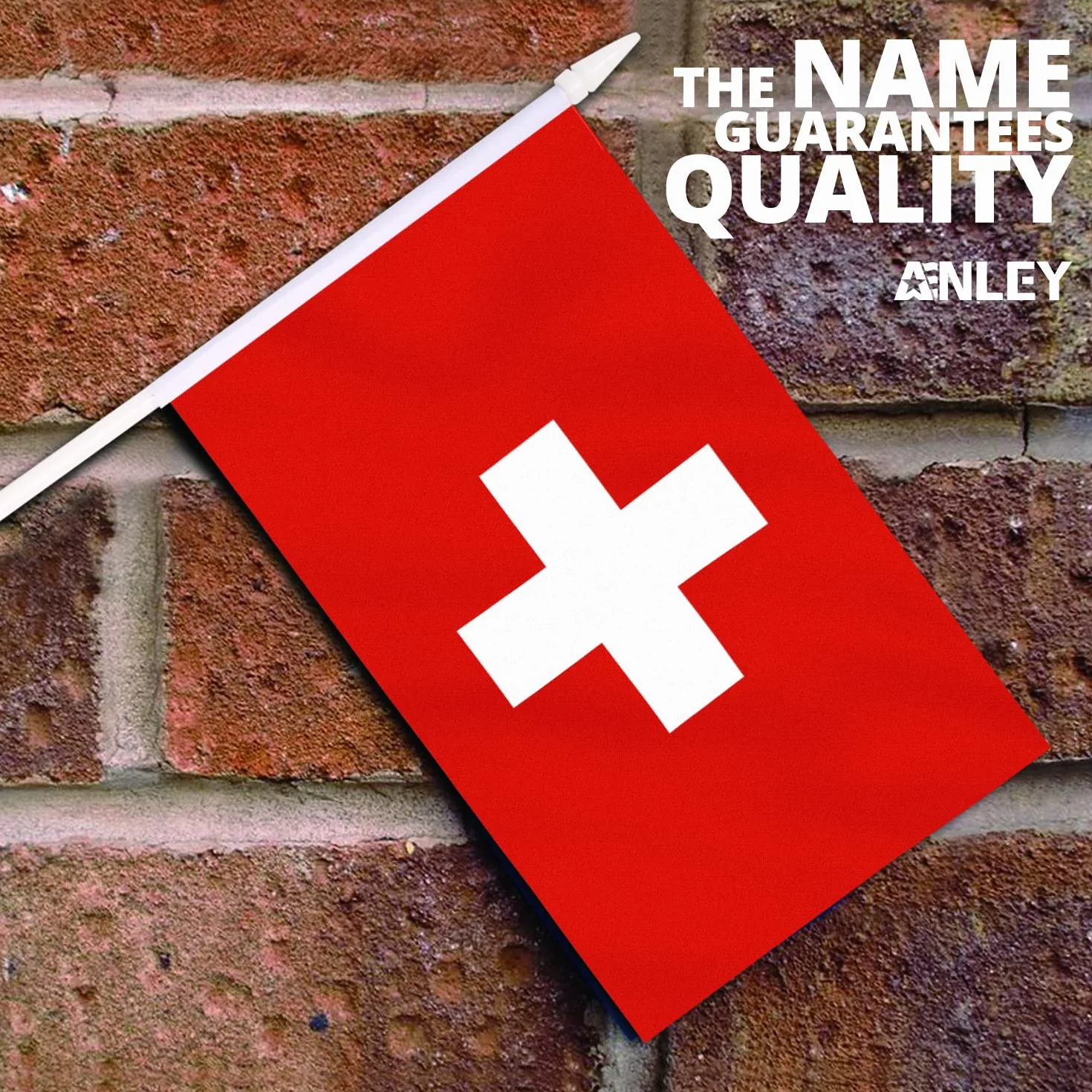 Anley Switzerland Mini Flag 12 Pack 5x8 cali małe flagi szwajcarskie na patyku odporne na blaknięcie