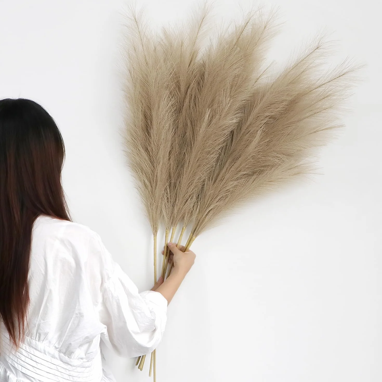 YiYa trawa pampasowa sztuczna 113 cm 6 szt. duża do wazonu boho