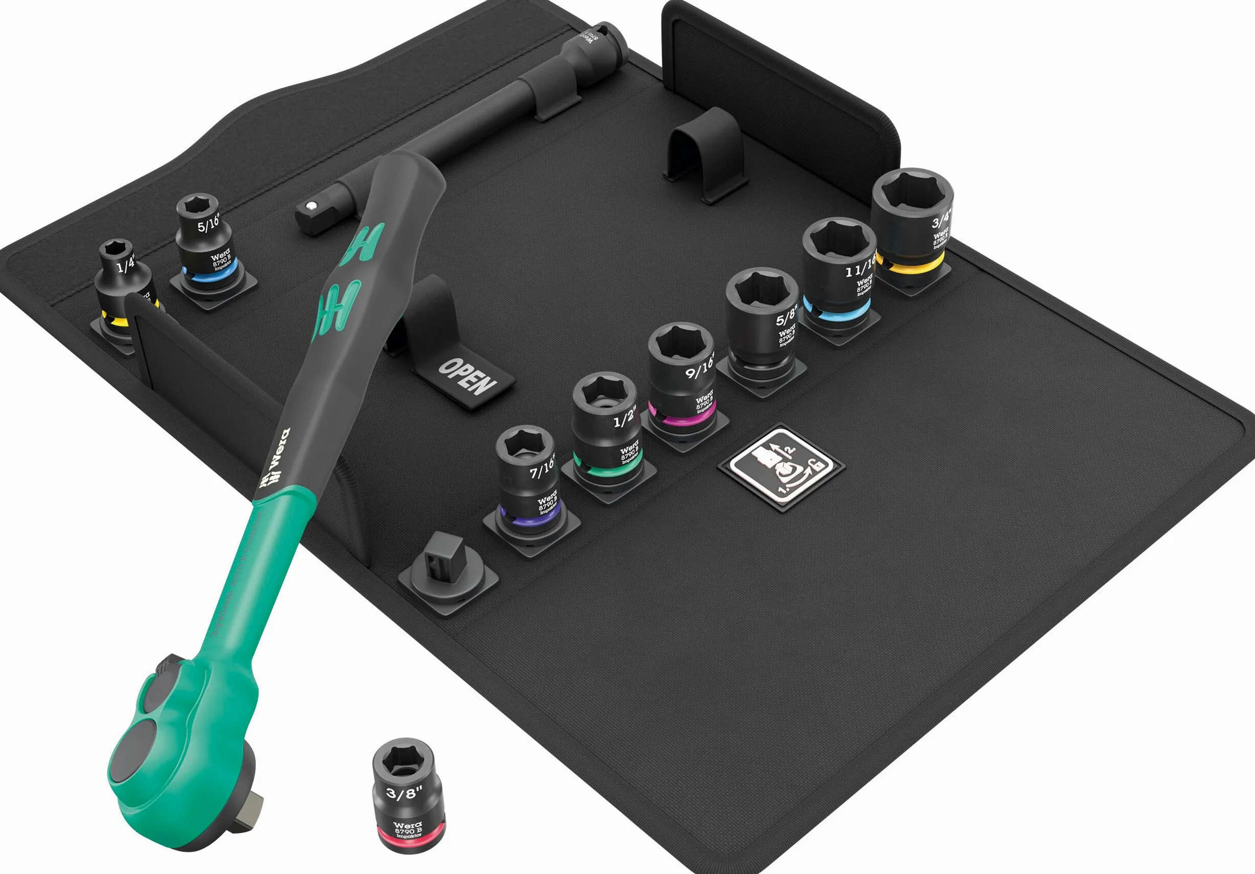 Wera Zyklop Comfort 0500531001 8100 SB 13 Zyklop Comfort zestaw grzechotek, dźwignia przełączająca, napęd 3/8", calowa, 11-częściowy