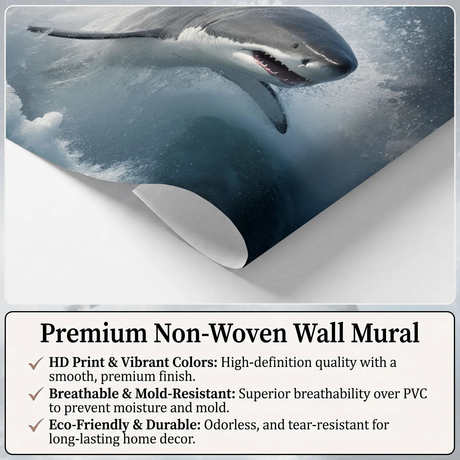 Nowoczesna fototapeta z motywem oceanu, 350 szer. x 256 cm, trwała zwierzę fala oceaniczna pianka rekin, sztuka ścienna do salonu, biura, przedszkola, pokoju zabaw, odporna na rozdarcie