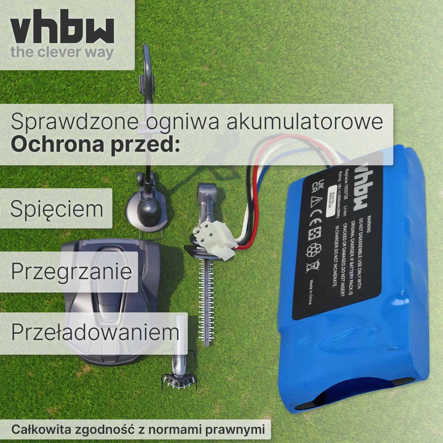 vhbw Akumulator kompatybilny z Yard Force Amiro 400, 400i, 350i, 350 (2000 mAh 18 V Li-Ion)