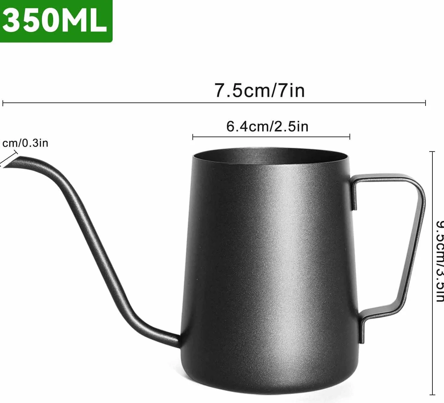 Konewka ogrodowa ze stali nierdzewnej 350 ml czarna z długim dzióbkiem
