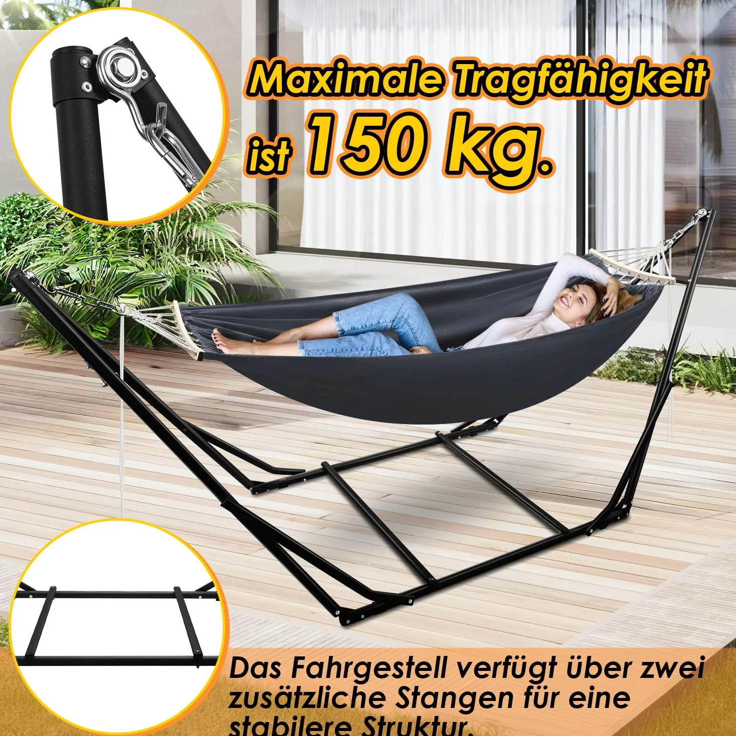 Sonnewelt Hamak ze stelażem metalowy do 150 kg ogród balkon