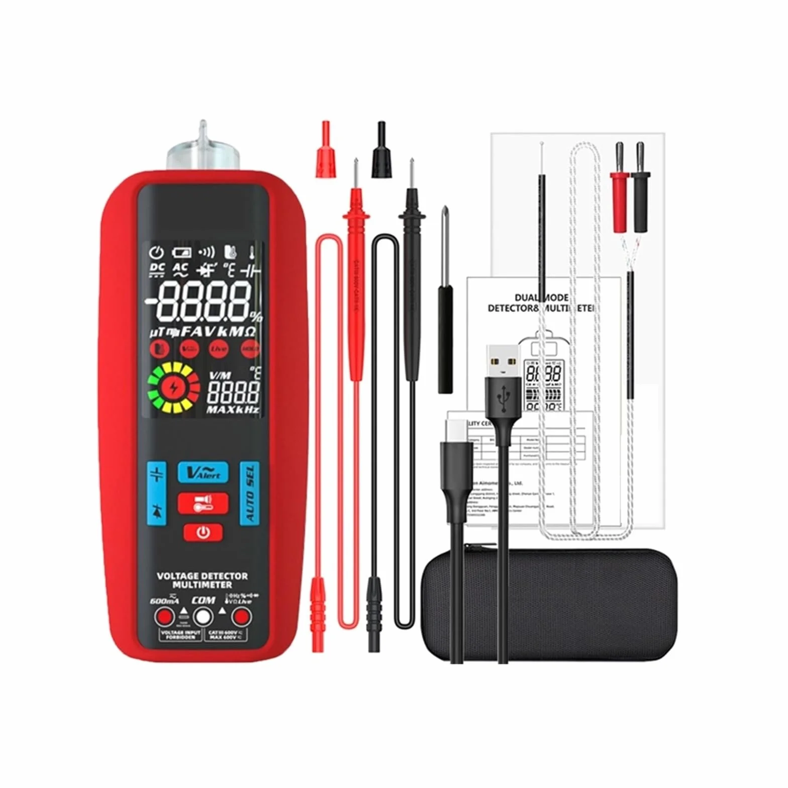 Mini Multimetr Cyfrowy 6000 Zlicza True DC AC Tester Napięcia Prądu Auto Zakres Dioda Pojemnościowa Ohm Temp NCV Szybko Dokładnie Łatwy Odczyt(A5X USB Charging)