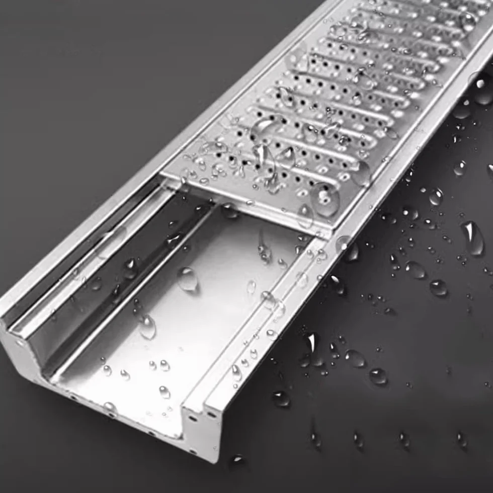 Zestaw rowów odwadniających ze stali nierdzewnej 304 w kształcie litery U — metalowy odpływ liniowy z systemem zaślepek z kratkami(45.7X5.9x5.9in)