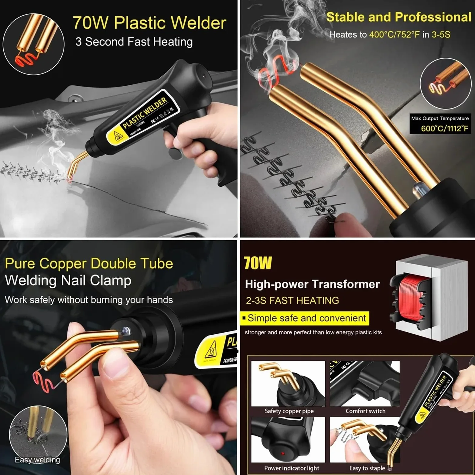 Zestaw lutowania 70W Zgrzewarka do plastiku Zestaw naprawczy zderzaka samochodu Zgrzewarka do plastiku Zszywacz na gorąco Naprawa plastiku Pistolet do zszywania na gorąco Zgrzewarka do plastiku(SET 3)