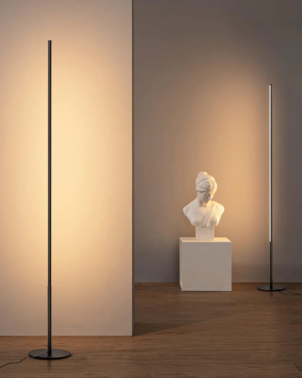 EDISHINE Lampa stojąca LED, 2 sztuki, ściemniana, minimalistyczna lampa narożna do salonu, nowoczesna lampa stojąca z przełącznikiem nożnym, 3000 K, ciepła biel, 146 cm, kolumna świetlna do sypialni