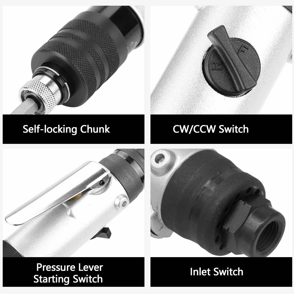 1/4"1000 rpm Mini Pneumatischer Schraubendreher Haltegriff Halbautomatische Kupplungstyp Gerade Schraubendreher Druck Voreinstellung Drehmoment Luft