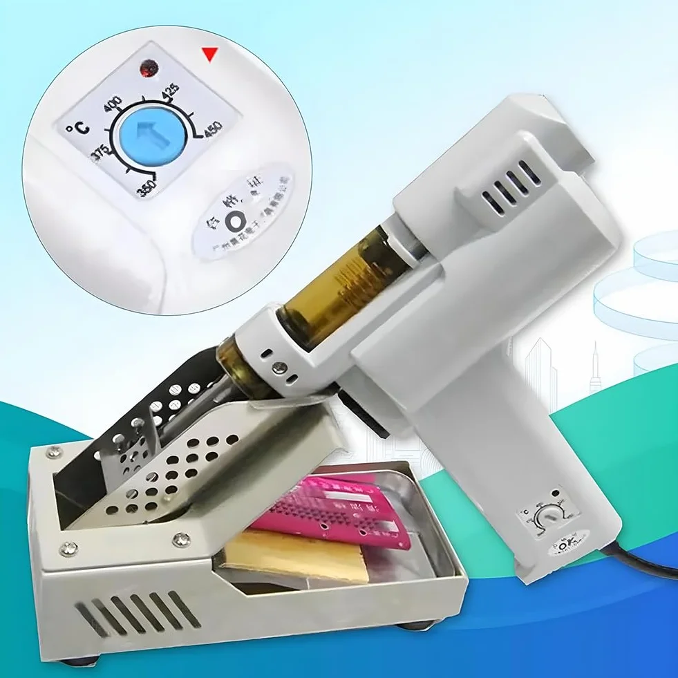 Elektryczny pistolet do rozlutowywania 100 W, przenośne narzędzie do rozlutowywania próżniowego z podwójną pompą powietrzną, ergonomicznym uchwytem i regulowaną temperaturą, dla początkujących