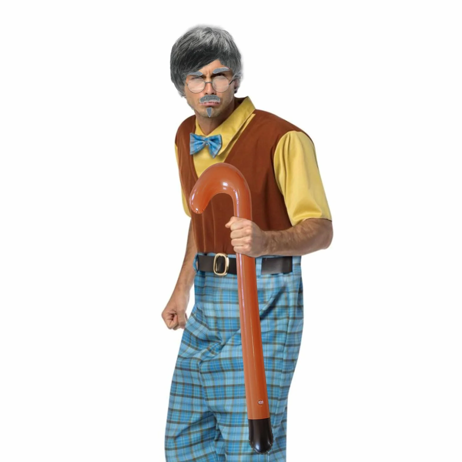 MIVAIUN Zestaw 8 fantazyjnych sukienek, dla dziadka, peruka starca, szara sztuczna broda, brwi, czapka, okulary, nadmuchiwana laska do chodzenia, męska peruka kostium na imprezę cosplay