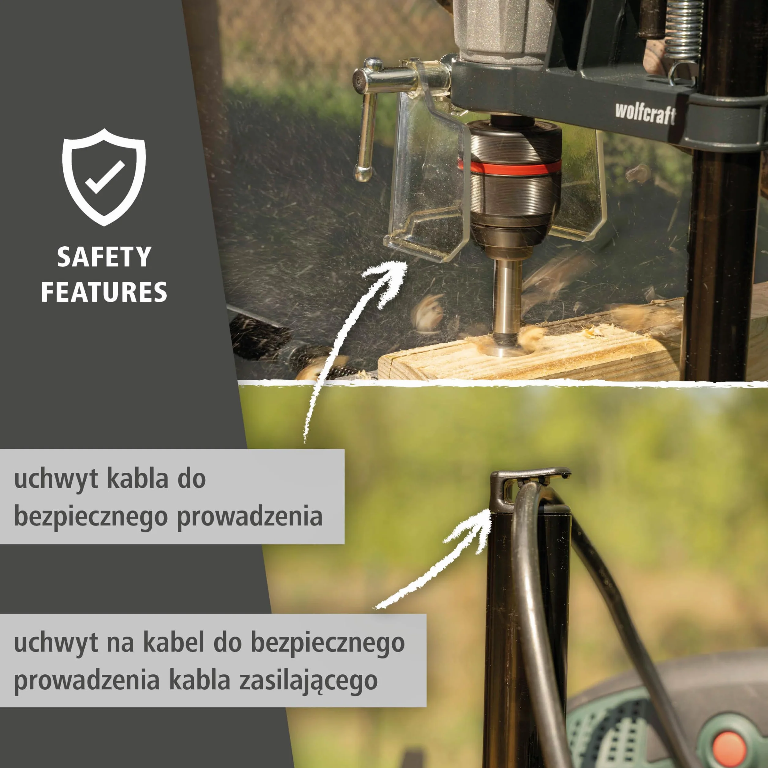 wolfcraft Stojak wiertarski SOLID – kompaktowe rozwiązanie do wiercenia o ograniczonej głębokości – wysięg 112 mm i skok 55 mm – 5028000