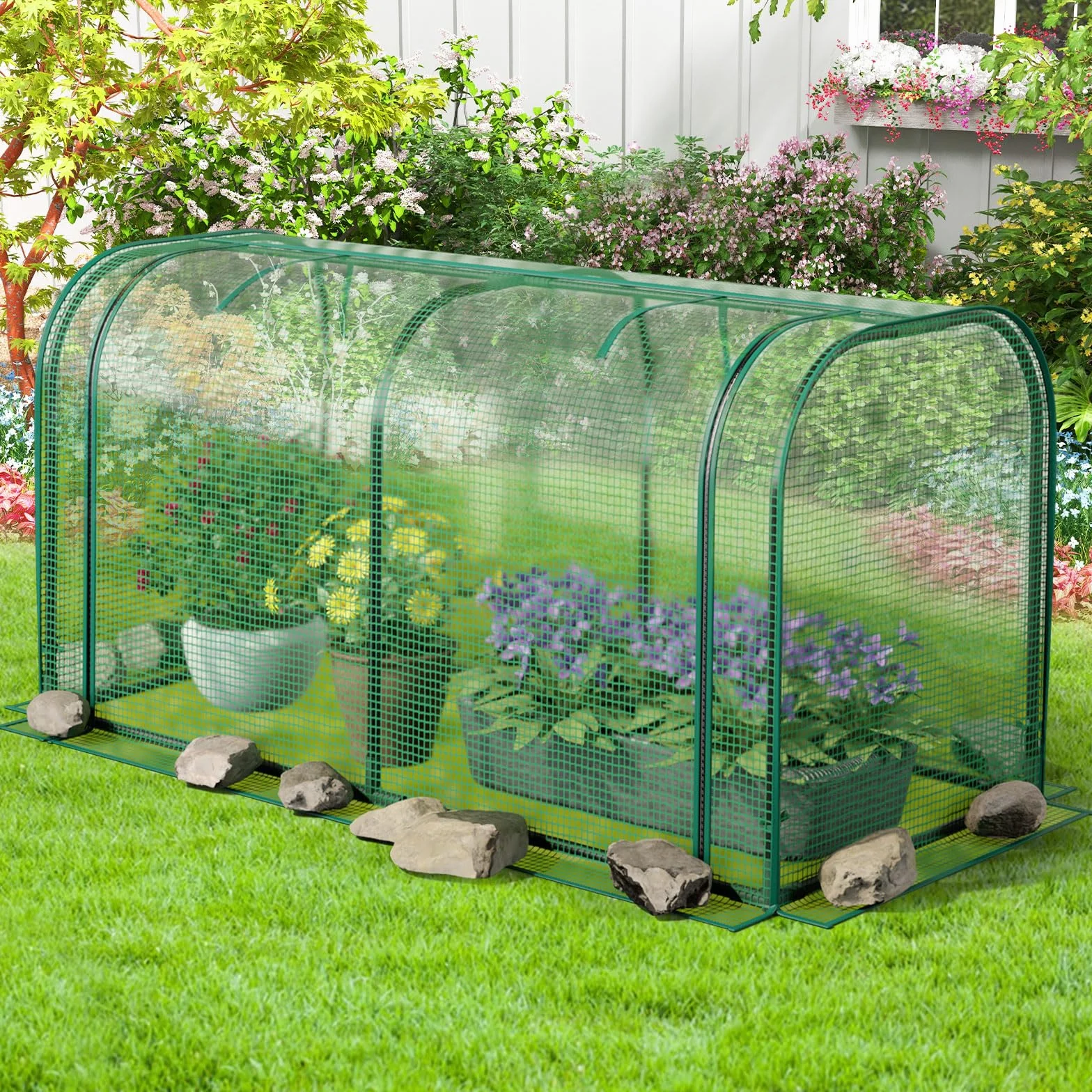 GOPLUS Mini szklarnia na pomidory z drzwiami przesuwnymi i metalową ramą 118 x 55 x 60