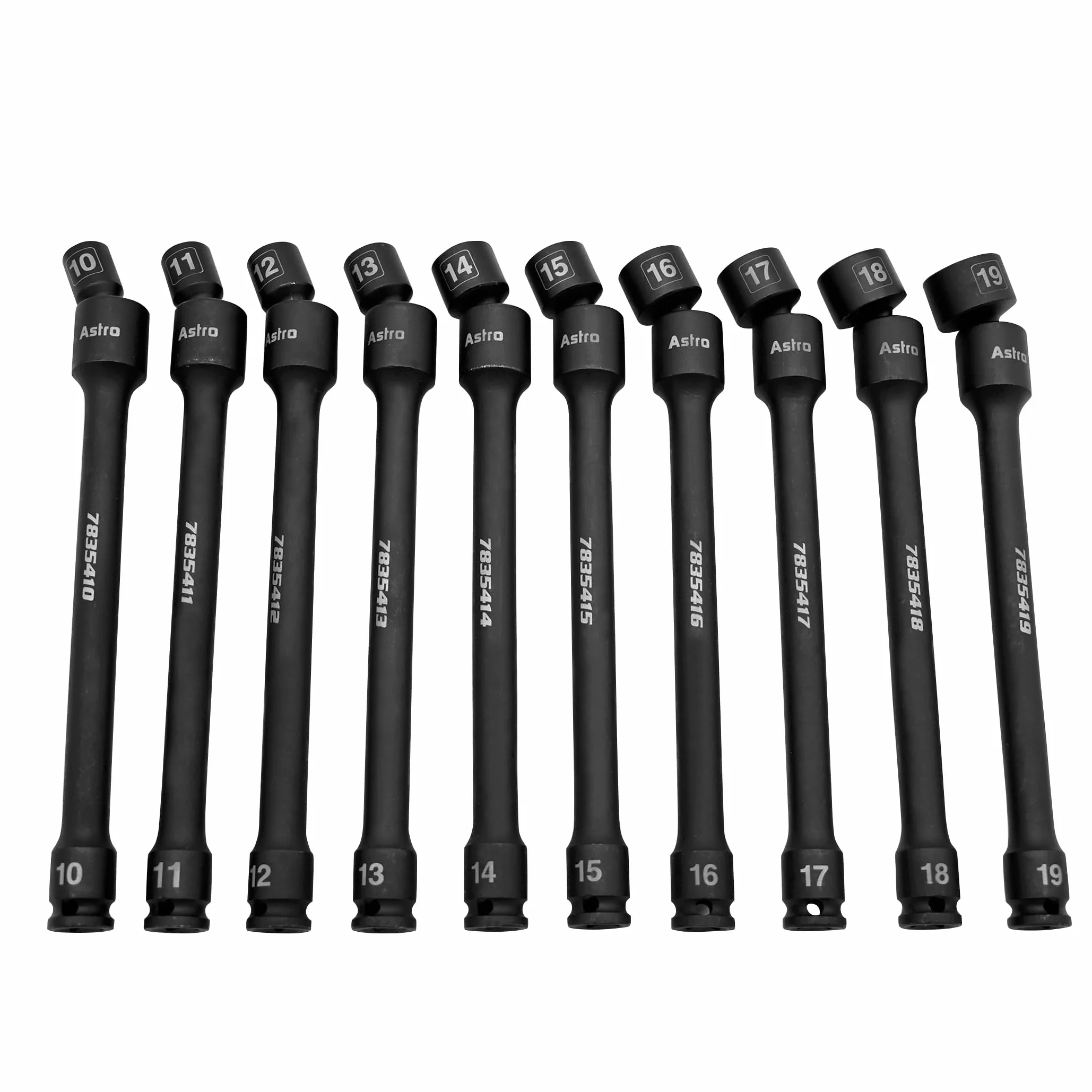 Astro Tools 78354 10-częściowy napęd 3/8", 6-punktowy, bezpinowy, uniwersalny zestaw nasadek przedłużających udar - metryczny