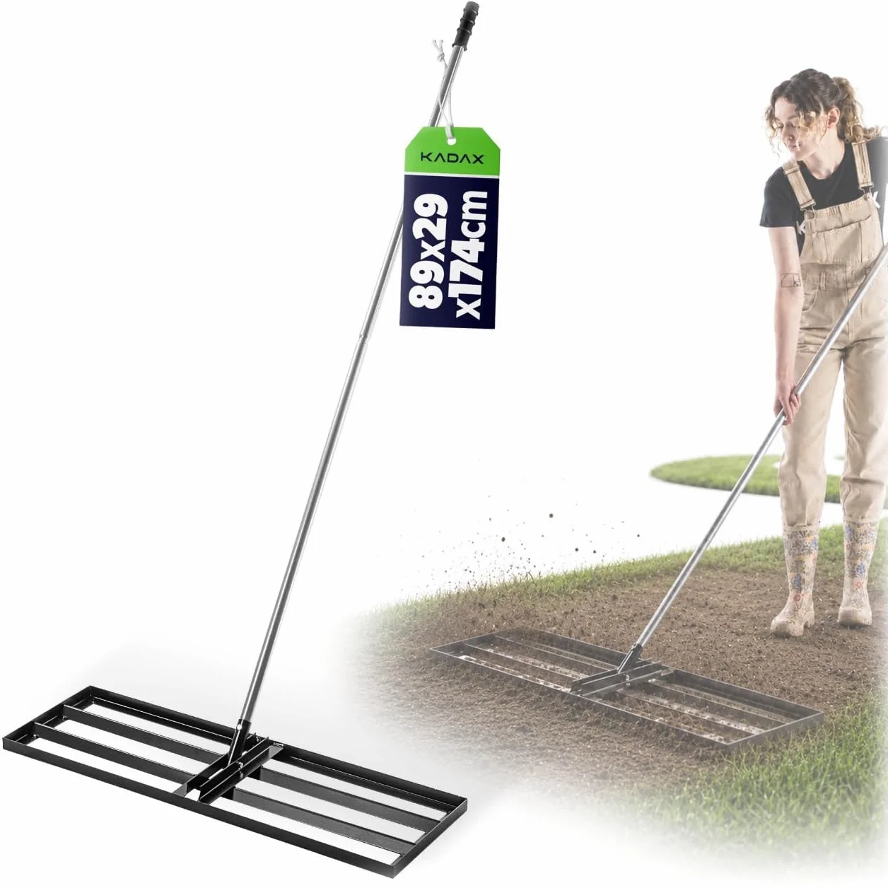 KADAX Grabie do trawnika 89 x 29 cm metalowe z trzonkiem