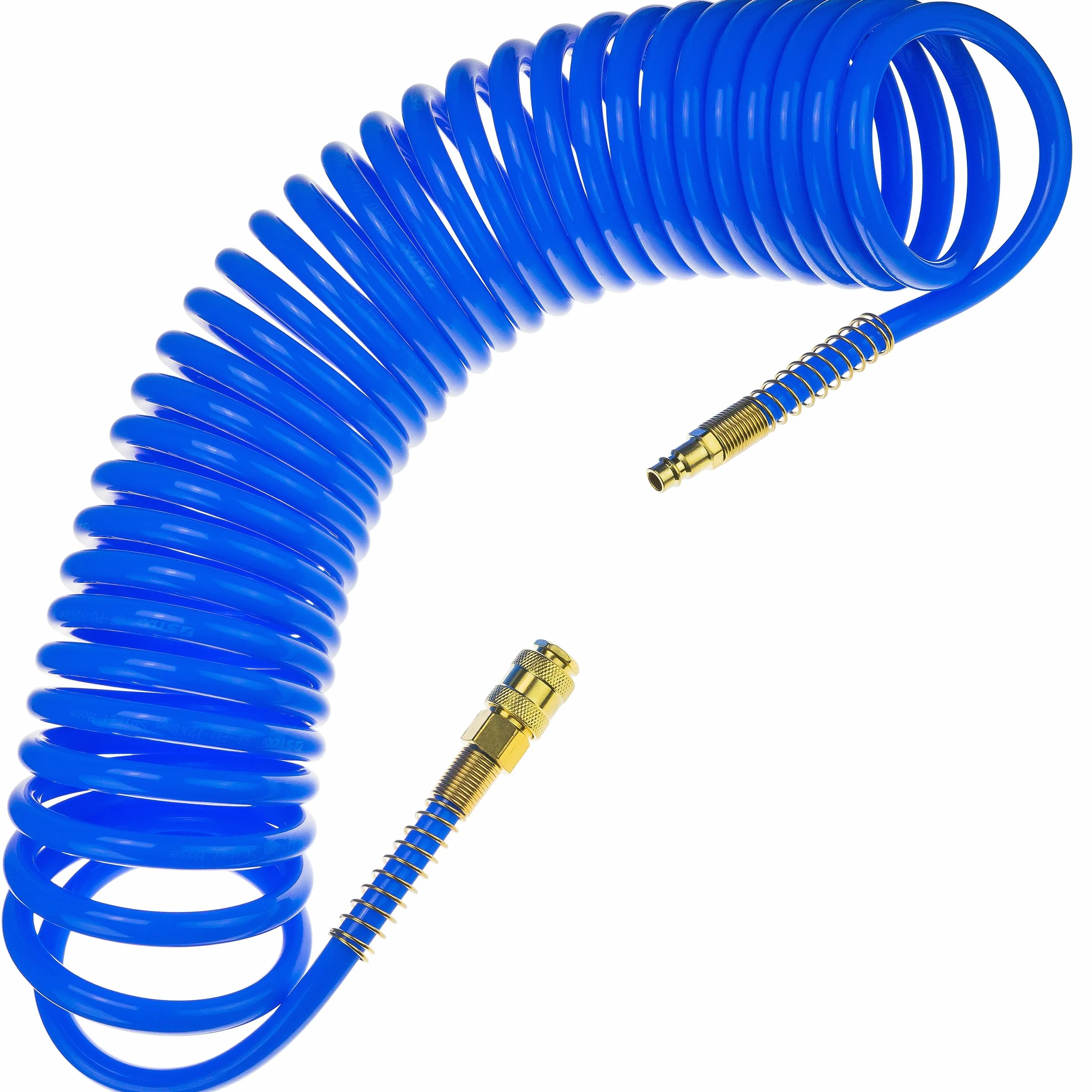 Wąż spiralny pneumatyczny SP-PU 10 m, wąż pneumatyczny 8/12mm z PU, maks. ciśnienie 10 bar, z ochroną przed zginaniem i szybkozłączem, nadaje się do narzędzi pneumatycznych