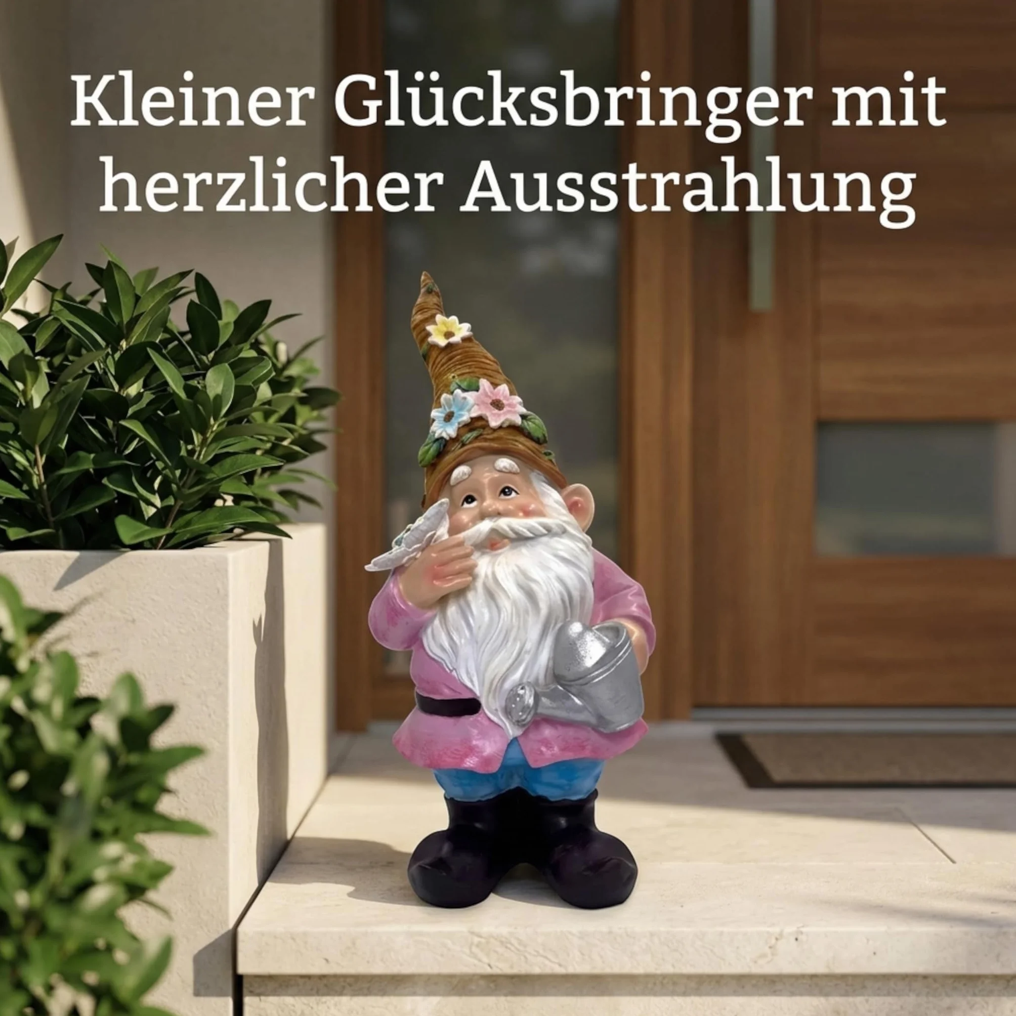 MIJOMA Krasnal ogrodowy, gnome, dekoracja ogrodowa, skrzat, krasnal, dekoracja do ogrodu, na taras, balkon (różowa kurtka, 27 cm)
