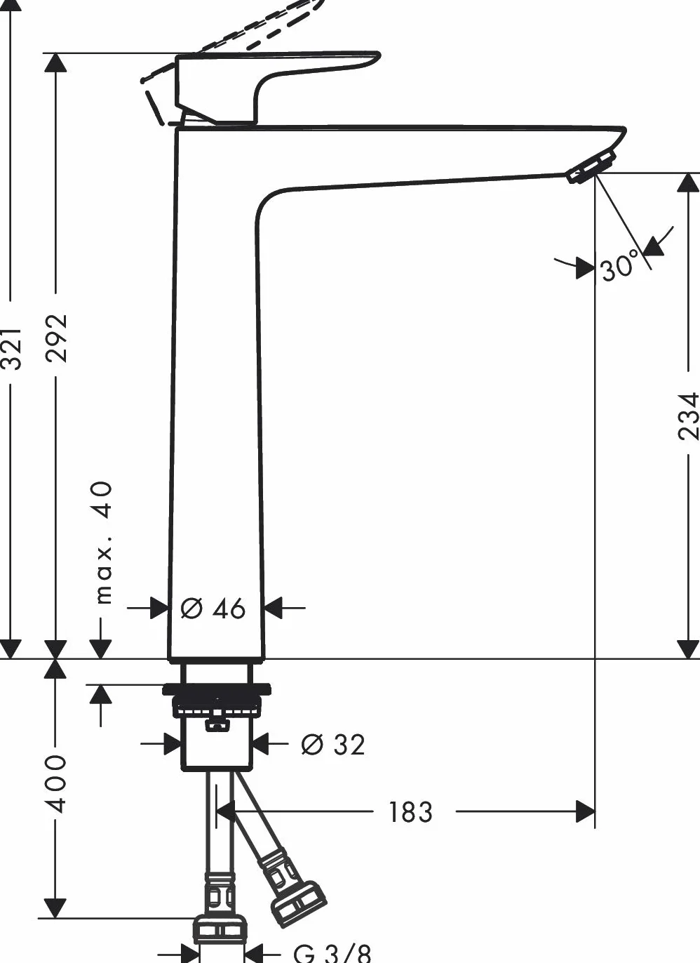 hansgrohe Kran Talis E (armatura z wylewką, wysokość 240 mm), jednouchwytowa bateria umywalkowa bez zestawu odpływowego, polerowany Gold Optic