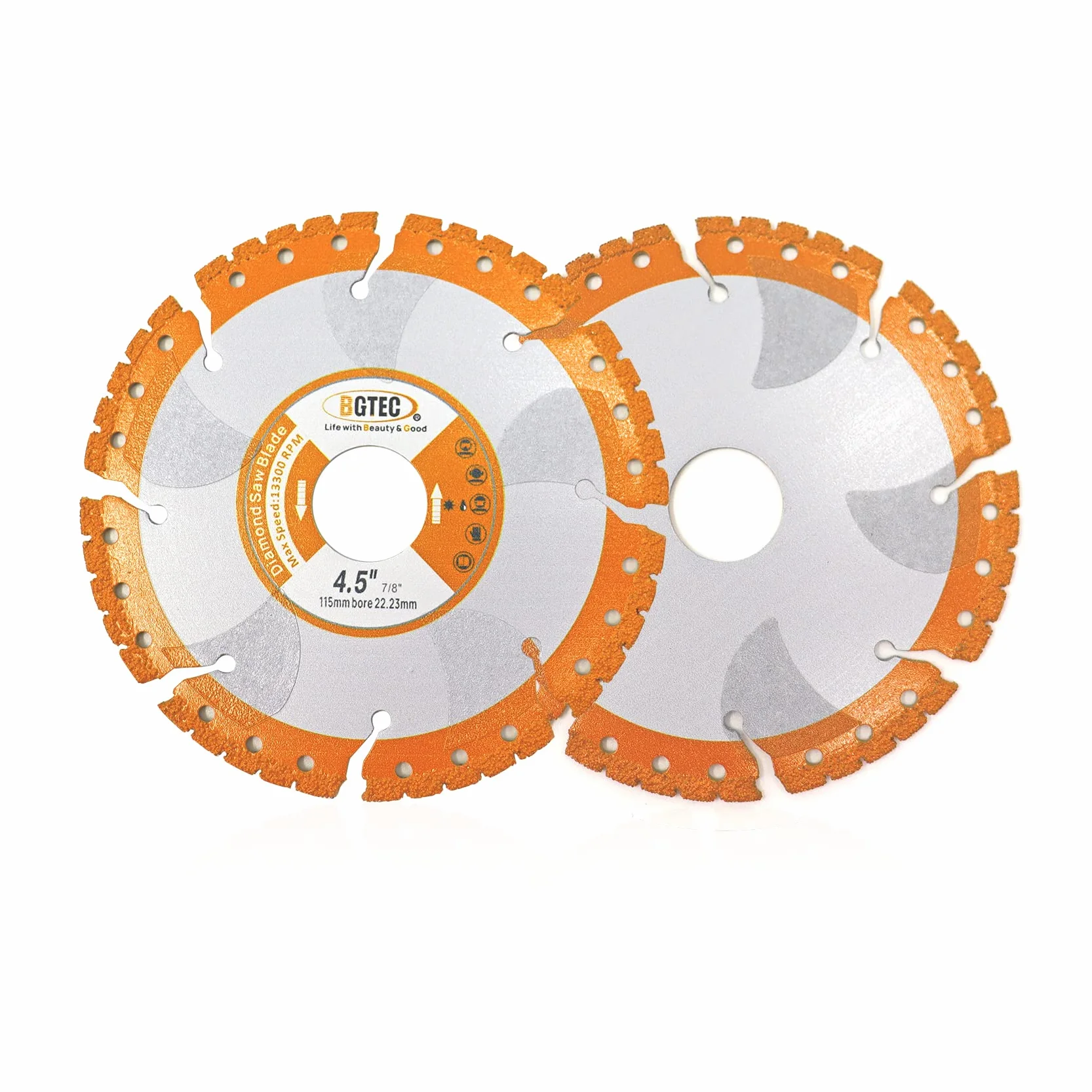 BGTEC Uniwersalna tarcza do piły diamentowej, 2 szt. 4,5 cala/115 mm lutowana próżniowo wytrzymała tarcza tnąca do blachy zbrojeniowej, metalowej, kątowej, żelaznej stali nierdzewnej