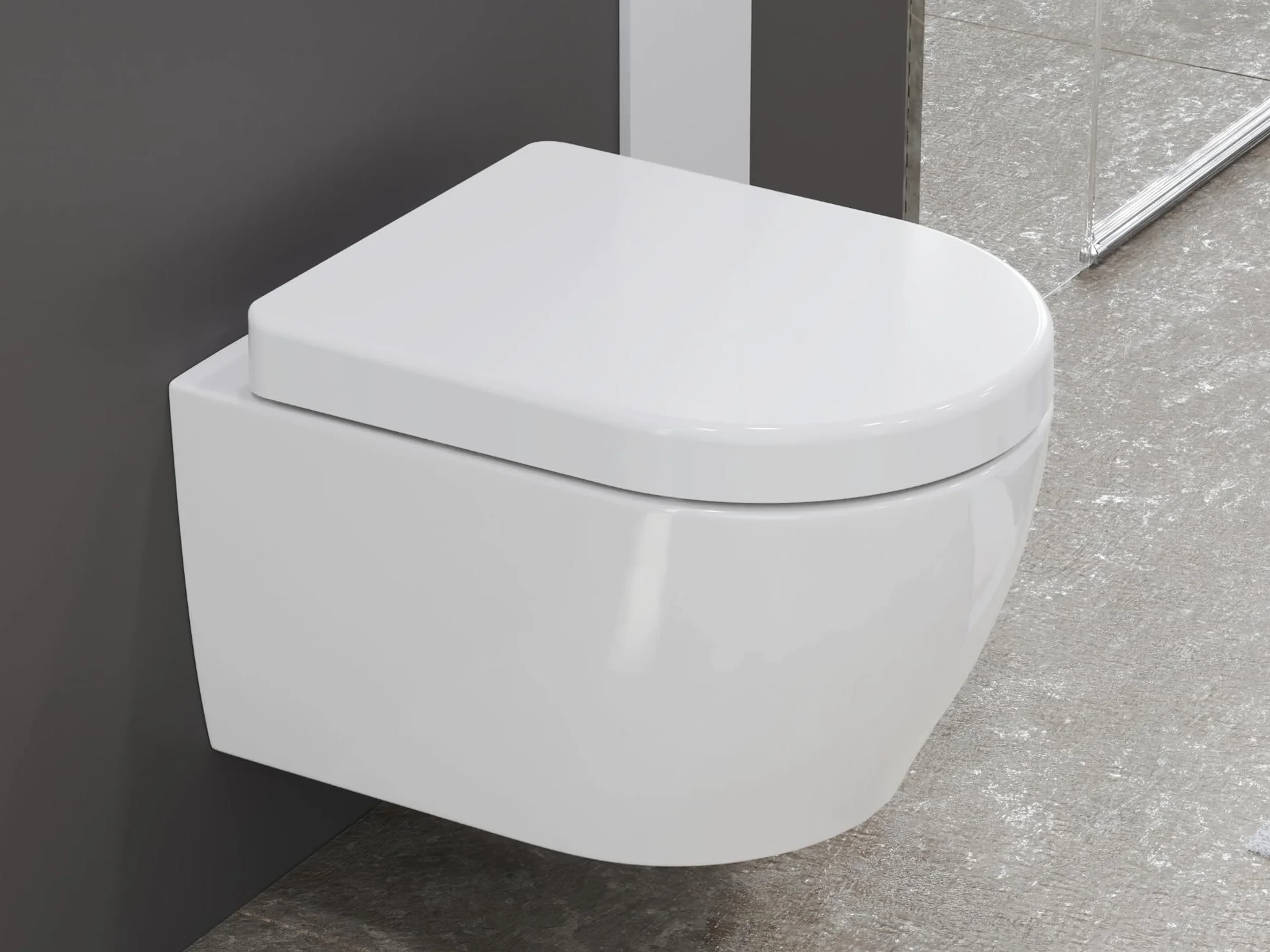 SSWW toaleta wisząca krótka bezkołnierzowa – biała ceramika z powłoką nano, kompaktowa miska WC, deska wolnoopadająca zdejmowana, higieniczna