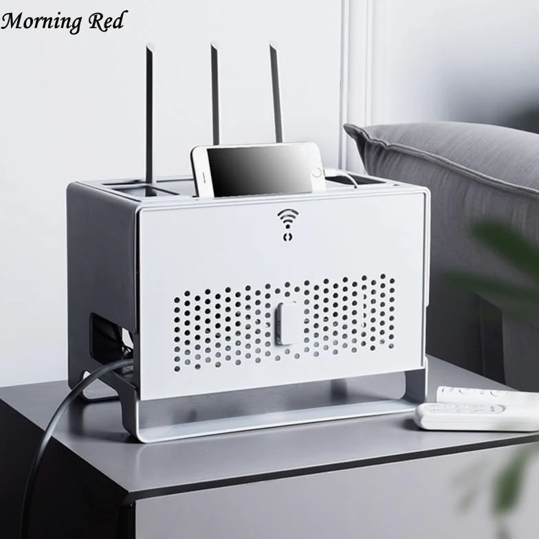 Pudełko do zarządzania kablami Modem Wi-Fi Pokrywa routera Plastikowa półka Listwa zasilająca Zarządzanie Schowek Stojak na organizery biurko kable,Skrzynka do przechowywania urządzeń WiFi