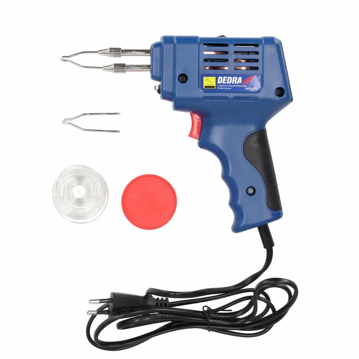 DEDRA DED7536 – 175 W Lutownica Transformatorowa z Podświetleniem LED, 600 °C, Rękojeść Ergonomiczna, Zestaw: 2 Groty + Cyna + Pasta