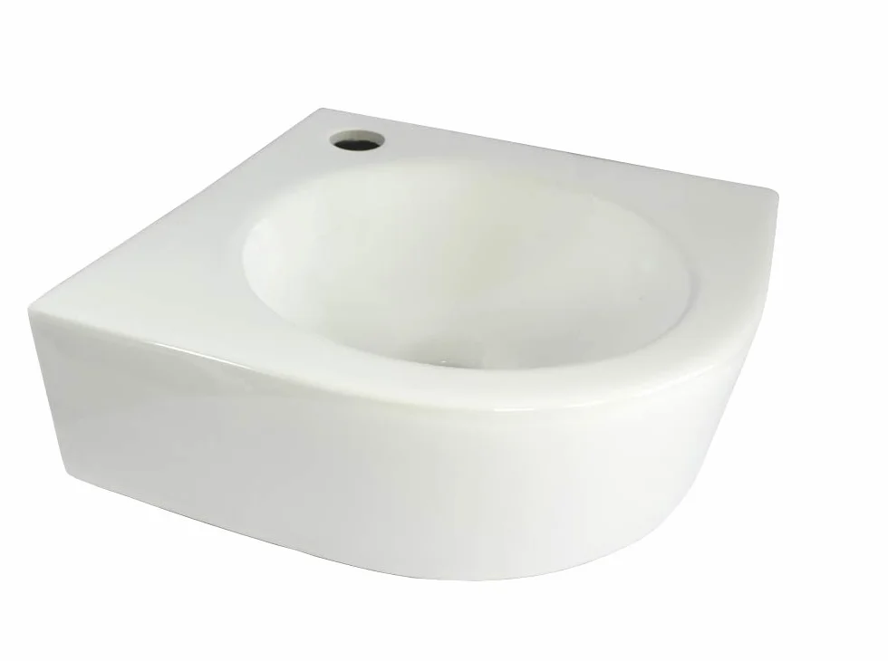 Mała owalna umywalka narożna, ceramiczna umywalka nablatowa, mini umywalka, umywalka narożna, 30,5 x 30,5 x 12 cm