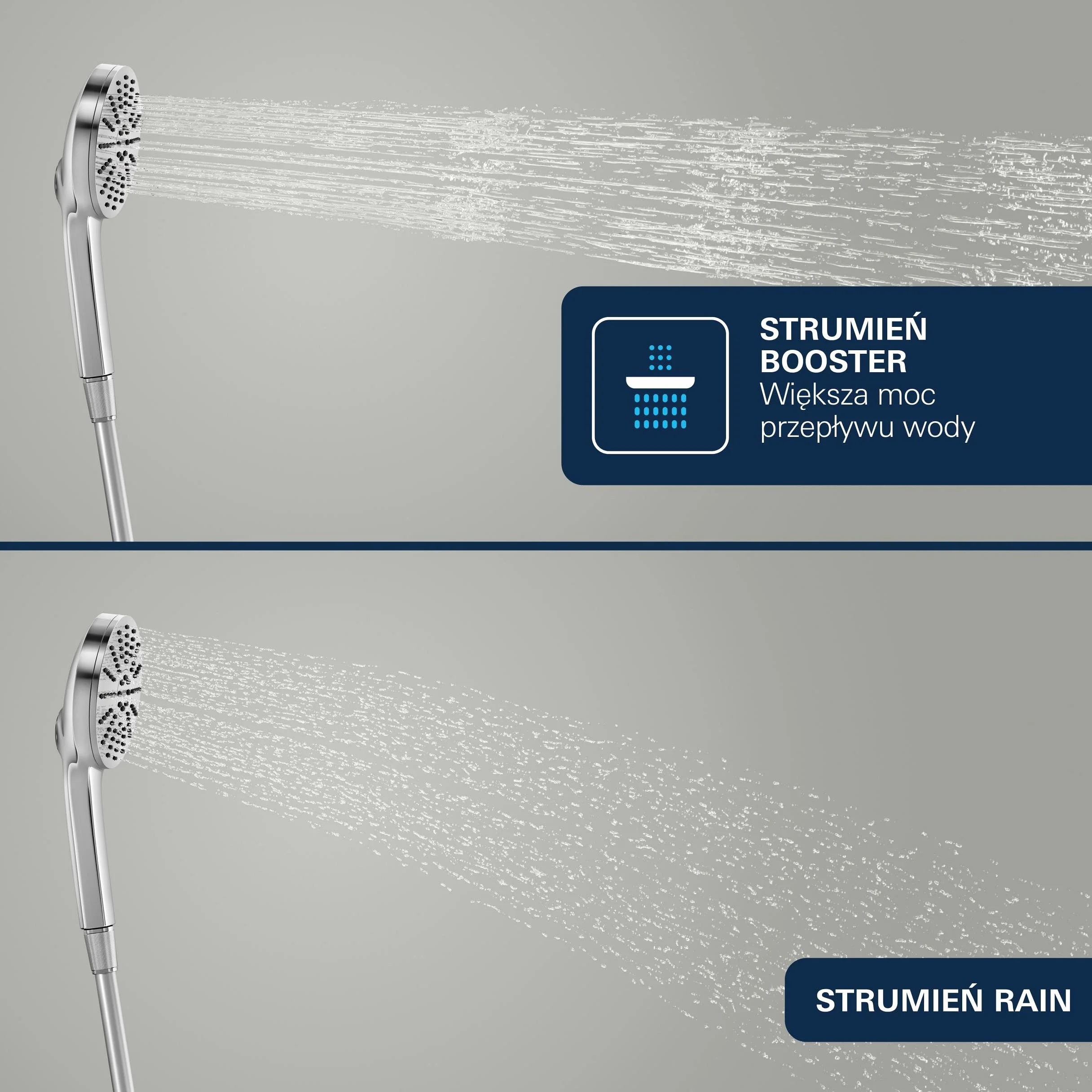 Słuchawka prysznicowa GROHE Vitalio Joy+ 120, 3 strumienie, Przepływ 7,9 l/min, Duża tarcza 12 cm, Chrom, Uniwersalny montaż 1348640000