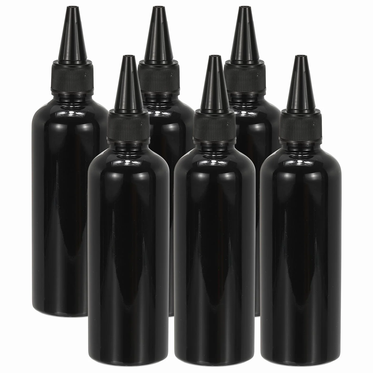 PATIKIL Plastikowa butelka z aplikatorem, 100 ml, szczelna, wielokrotnego napełniania, pusta butelka z dozownikiem, z zakręcaną górną nasadką, do tuszu do włosów, płynnych sosów, czarna