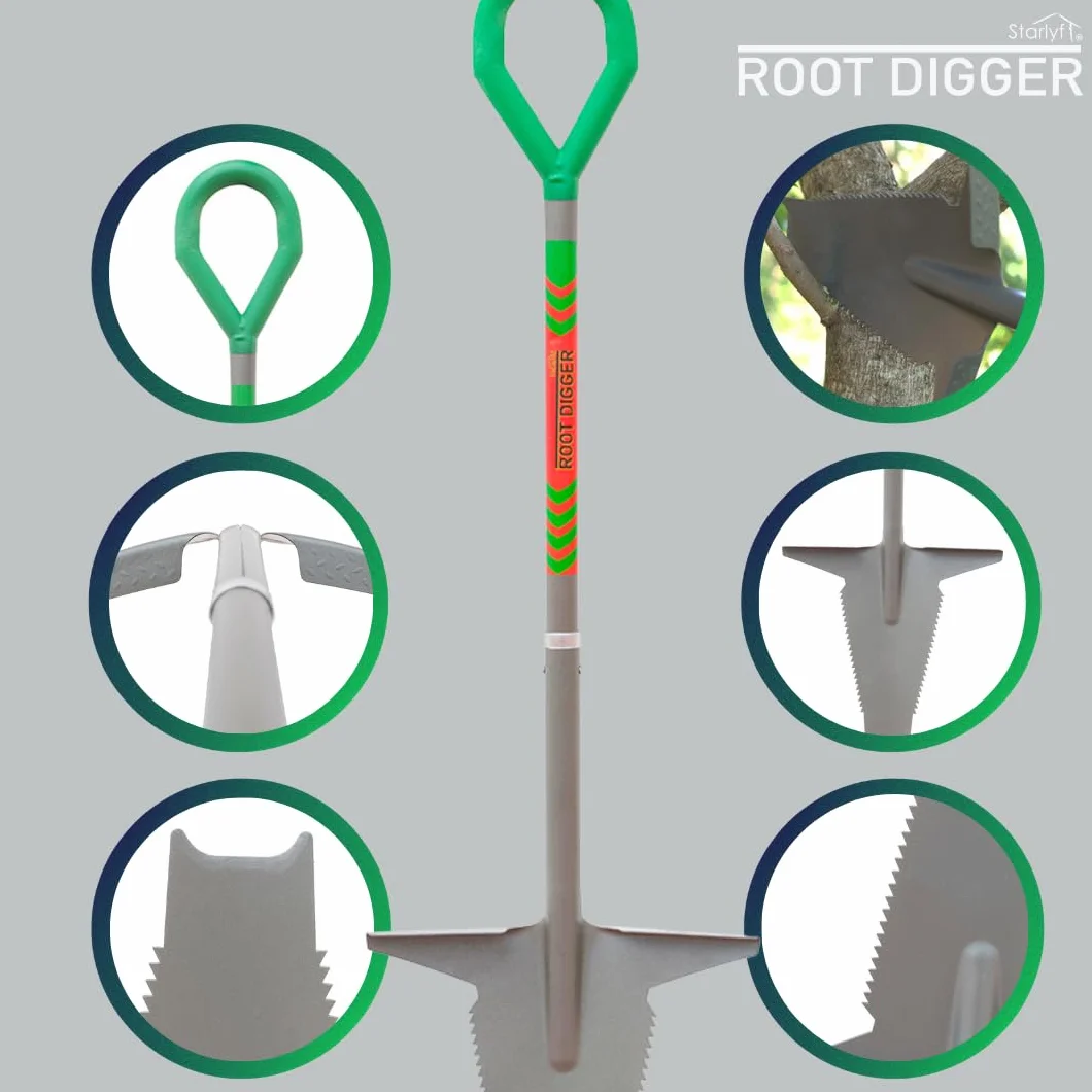 STARLYF Root Digger, nowa profesjonalna łopata do korzeni i trudnych prac, nowy model, piły szlifowane po bokach do głębi ziemi (5 w 1 - odłączana)