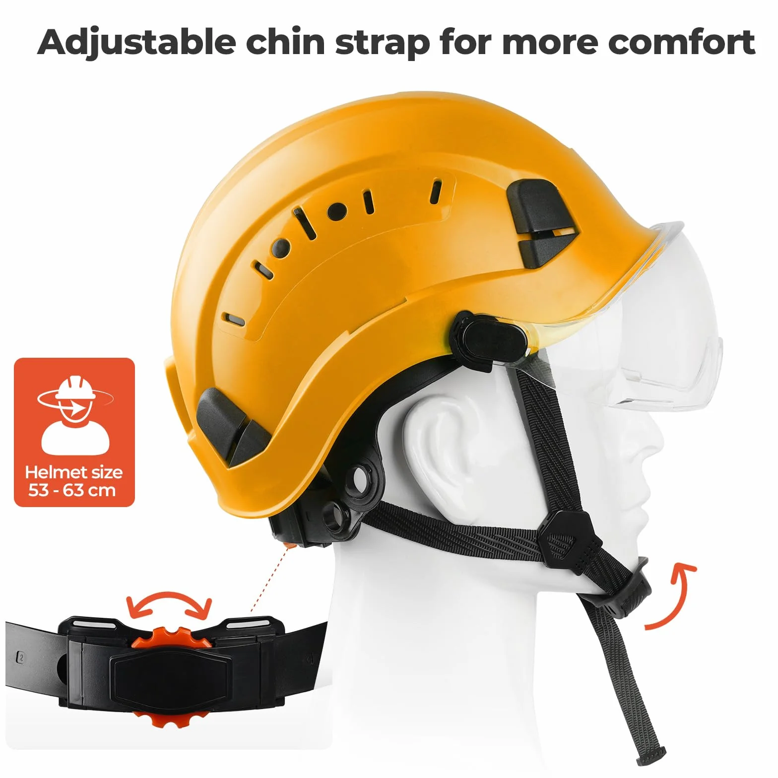 Kask ochronny z wizjerem, EN397 kask ochronny z opaską przeciwpotową, regulowany obwód głowy od 53 do 63 cm, wytrzymały materiał ABS dla mężczyzn i kobiet