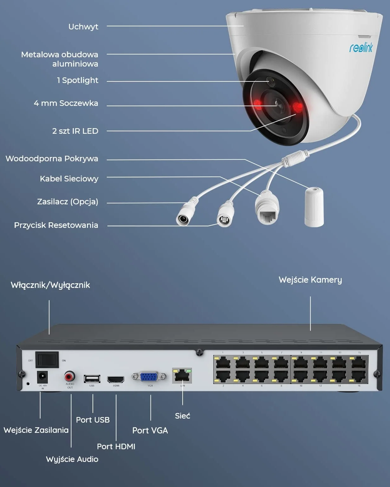 Reolink 12MP System kamer zewnętrznych PoE, H.265 16CH NVR, rejestracja ciągła 4TB HDD, Kamery bezpieczeństwa 8X Dome IP z detekcją osób/pojazdów, 2-kierunkową komunikacją, światłem, RLK16-1200D8-A