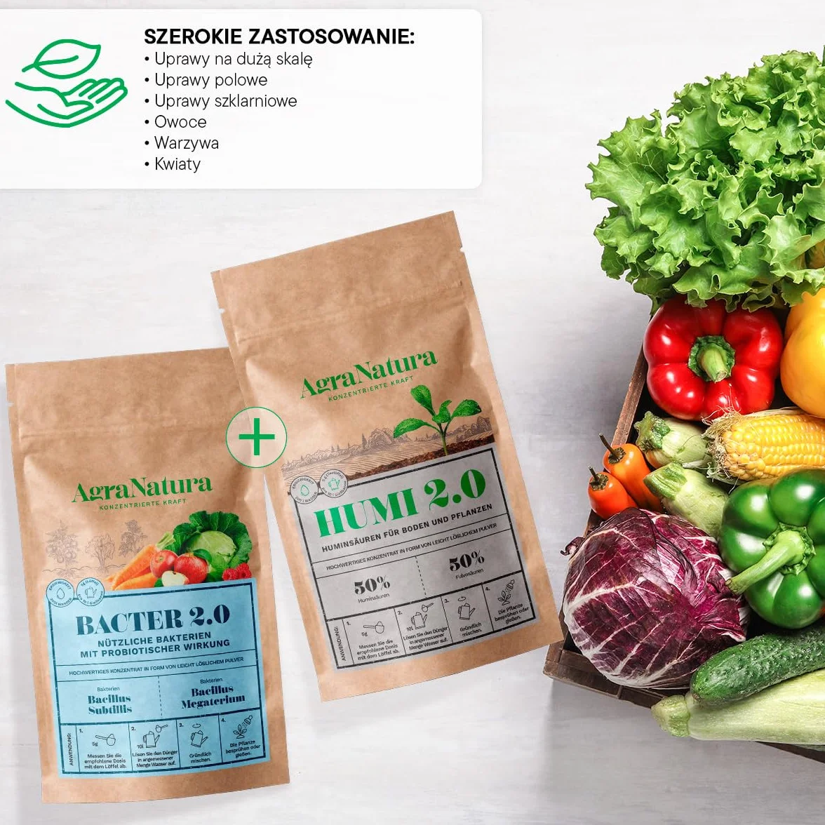 AgraNatura Zestaw aktywatorow do gleby do produkcji rozsady Bacter 2.0 + Humi 2.0