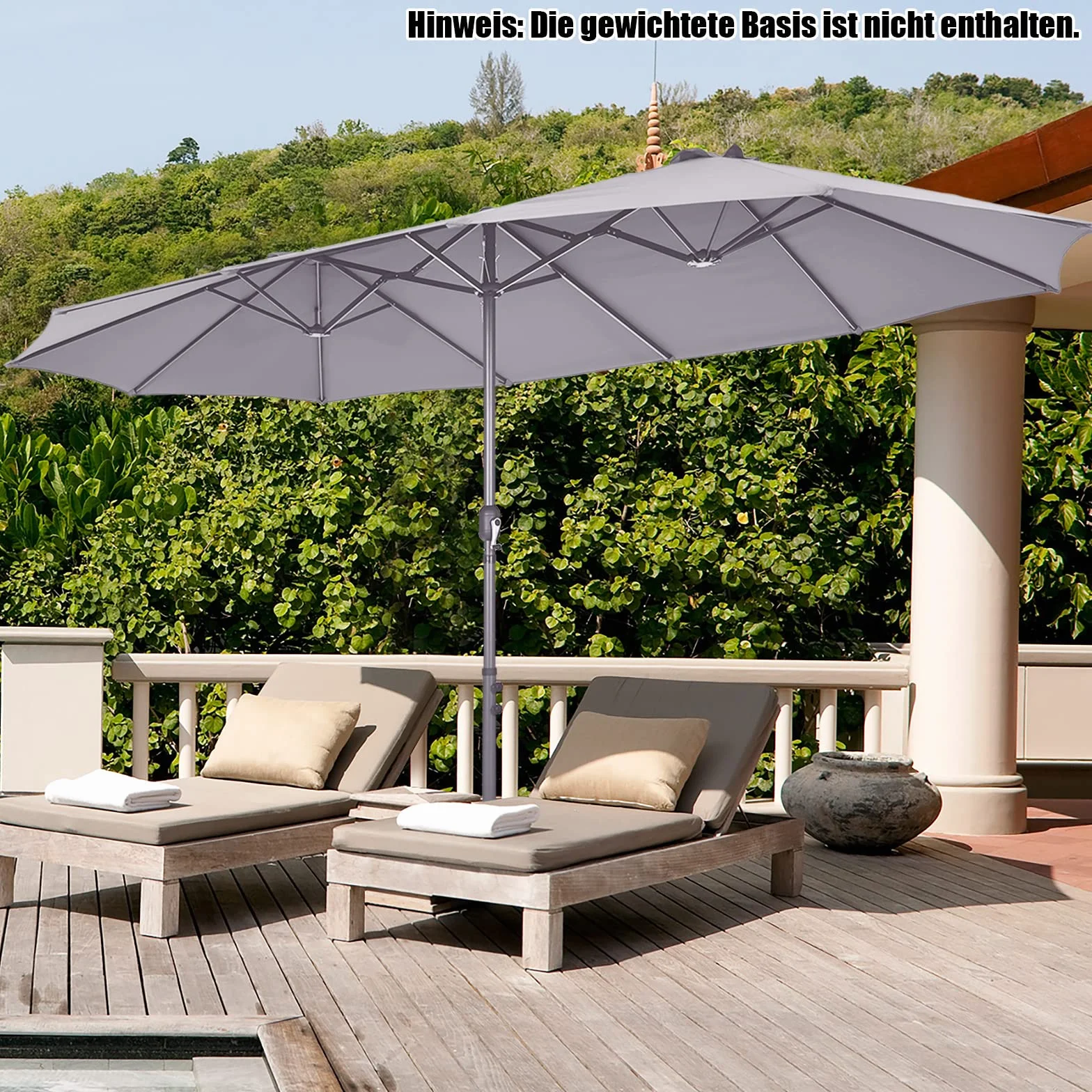 COSTWAY Podwójny parasol przeciwsłoneczny 470 x 280 cm duży rozmiar XXL ochrona UV parasol ogrodowy z korbą ręczną
