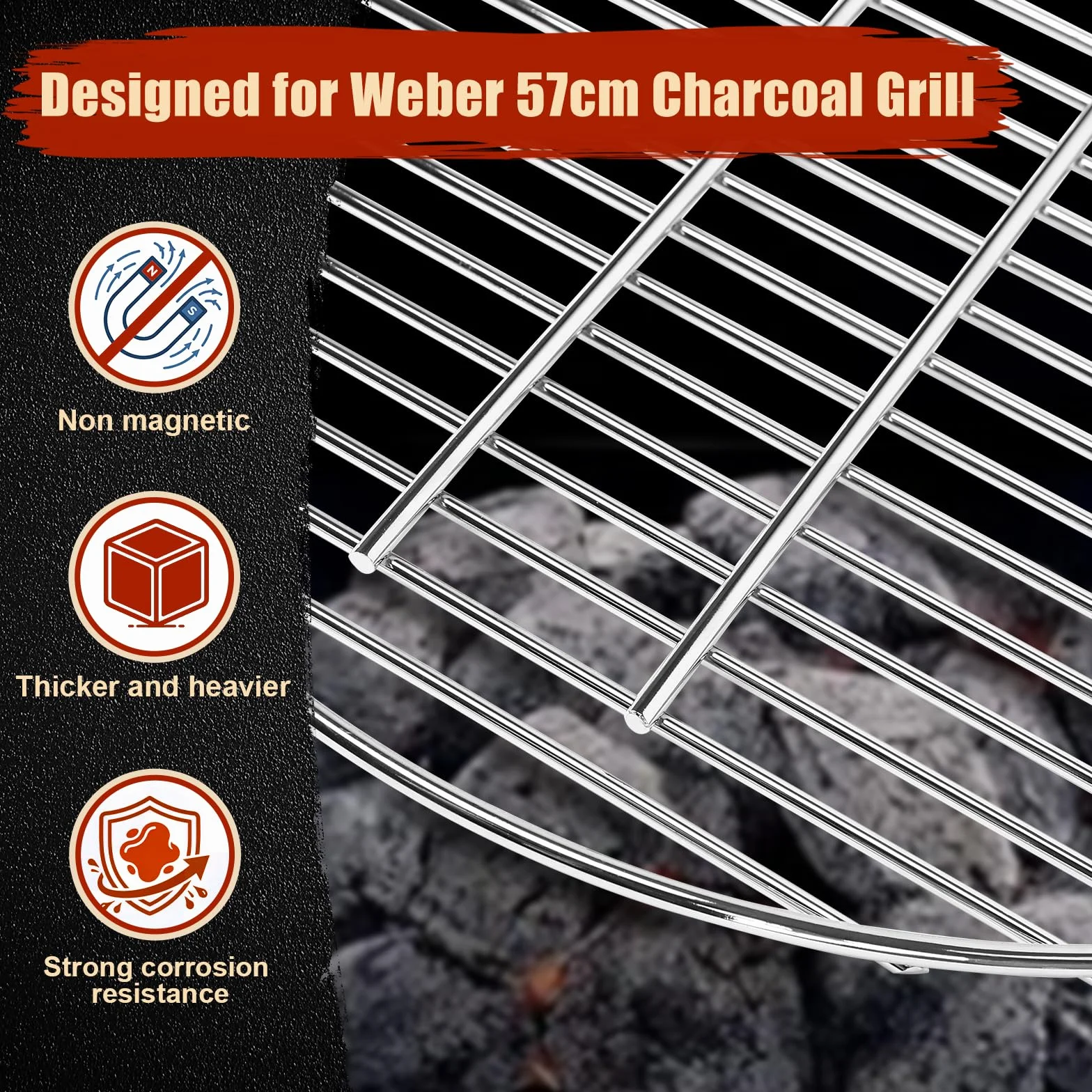 Denmay 43 cm DIA ruszt węglowy do grilla Weber DIA 57 cm, One-Touch, Performer, Bar-B-Kettle i Master-Touch