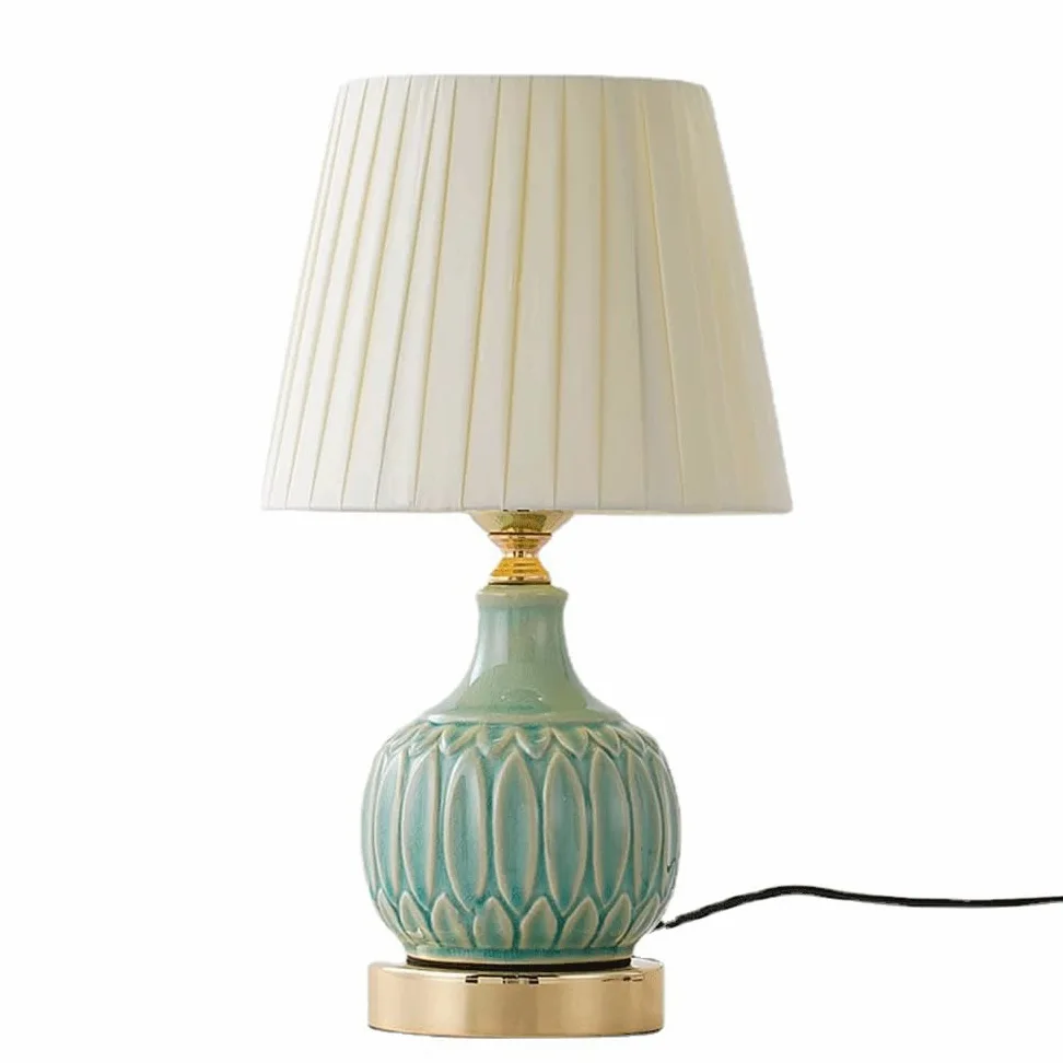 Ceramiczna lampa biurkowa do sypialni gabinet salon prosta retro lampka nocna ciepła luksusowa lampa ściemniana pilot trójkolorowy potężna lampa biurkowa
