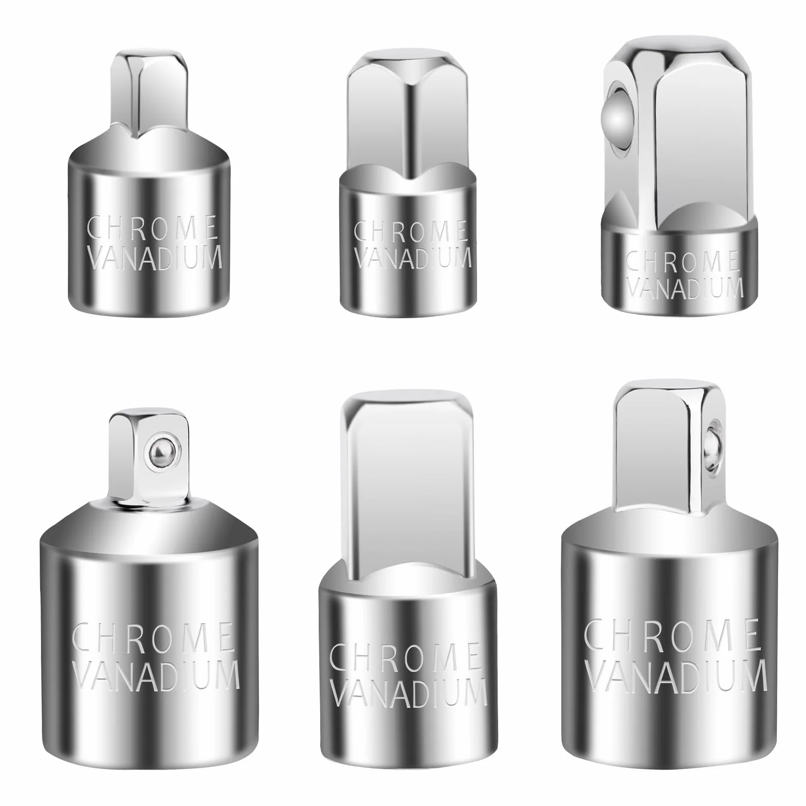 6 sztuk adapterów nasadowych, zestaw adapterów, adapter z grzechotką redukcyjną 1/2„ do 3/8”, 3/8„ do 1/2”, 1/2„ do 1/4”, 1/4„ do 1/2”, 1/4„ do 3/8”, 3/8„ do 1/4”, adaptery do nasadek i końcówek